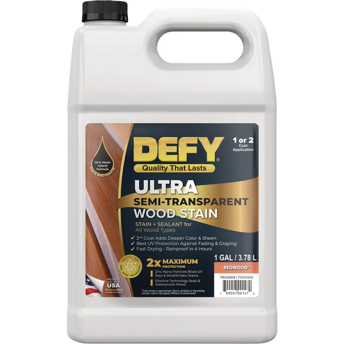 Eco-Friendly Defy Ultra-Semi-Transparent Wood Stain Redwood 1 Gal. Long-Lasting