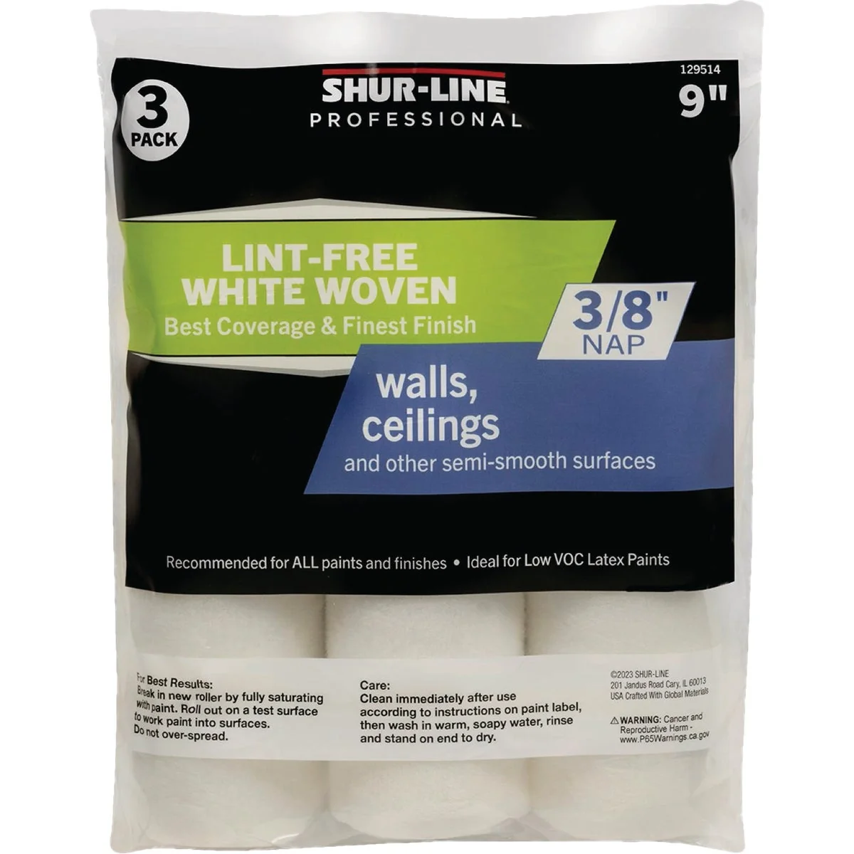 User-Friendly Shur-Line 9 In. x 3 8 In. Woven Roller Cover 3-Pack Traditional
