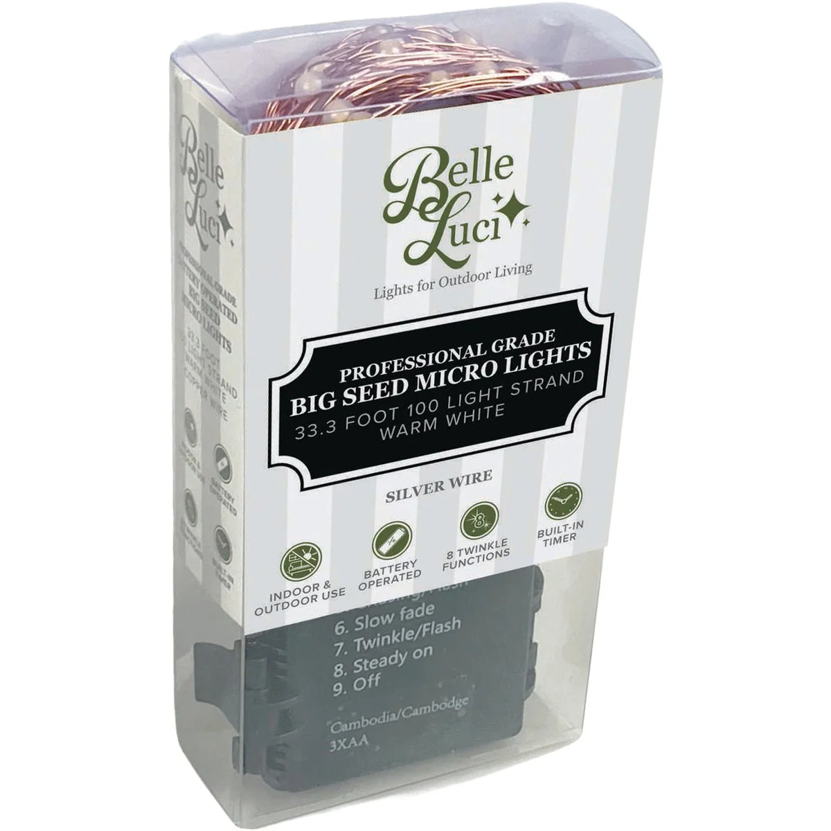 Smooth Holiday Bright Lights Belle Luci 100-Bulb Warm White Big Seed Light Set with Silver Wire First-Class