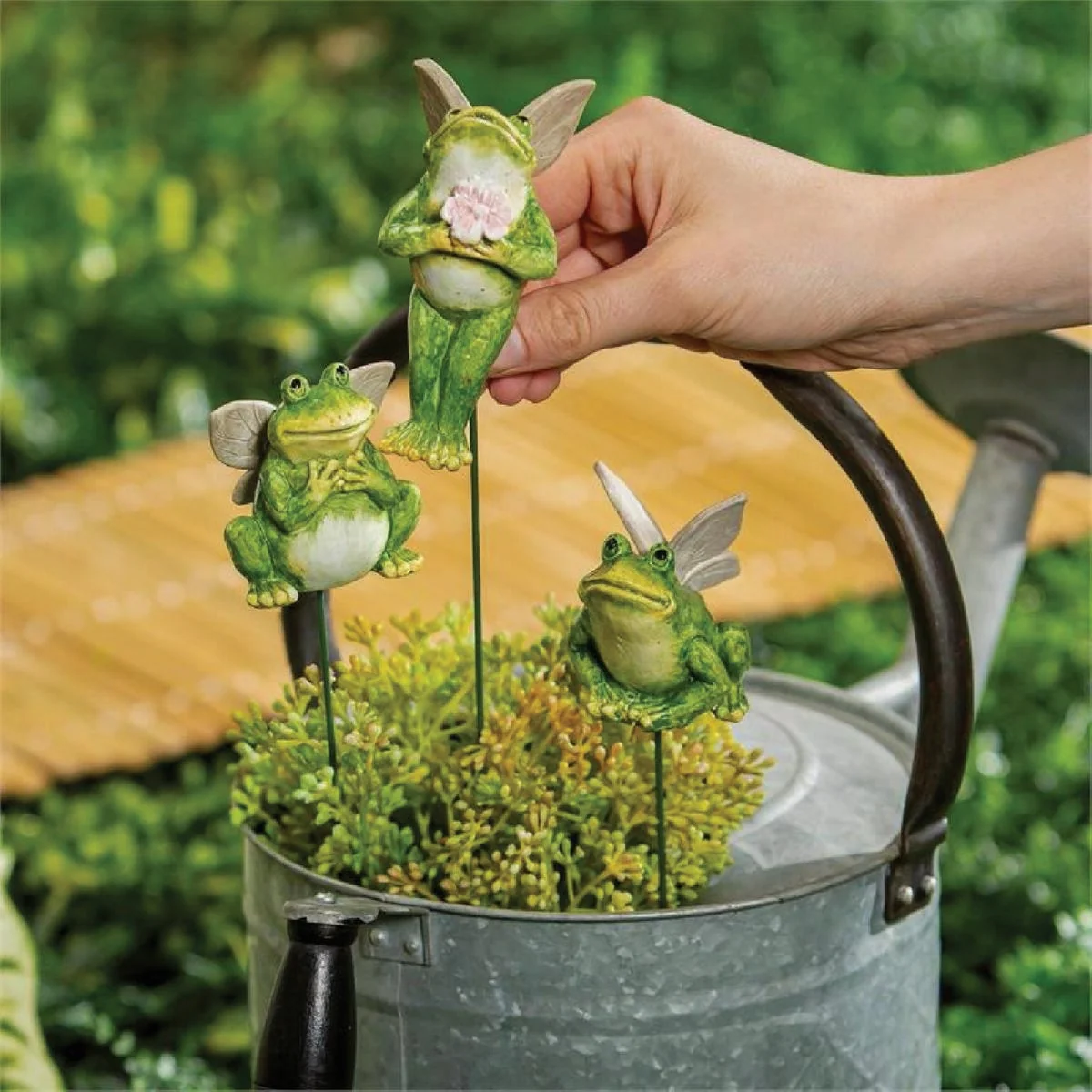 Relaxed Evergreen 12 In. H. Winged Frog Pollinator Plant Pick Excellent