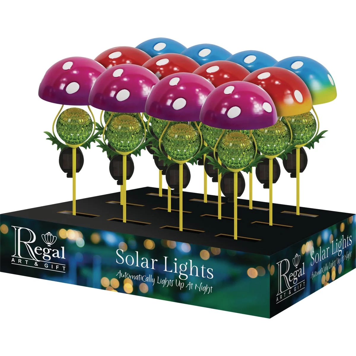 Environmentally Friendly Regal Art Gift Mushroom Solar Stake Assortment 12-Piece Solid
