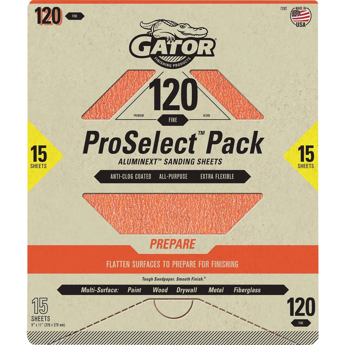 Superior Gator 9 In. x 11 In. 120-Grit Premium Sandpaper Sheets 15-Pack Reliable