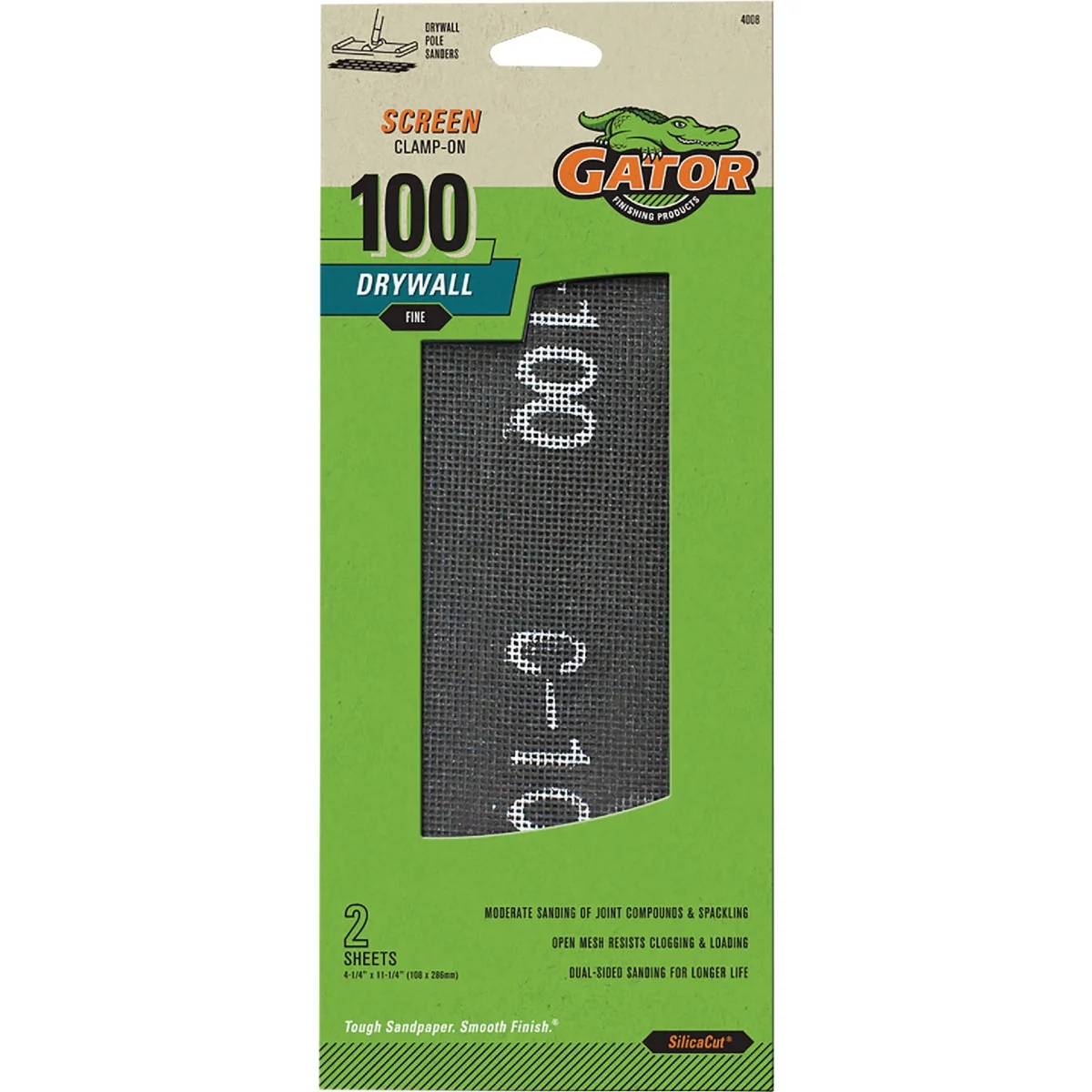 Trendy Gator Grit 100 Grit 4-1 4 In. x 11-1 4 In. Precut Drywall Sanding Screen 2-Pack Recyclable