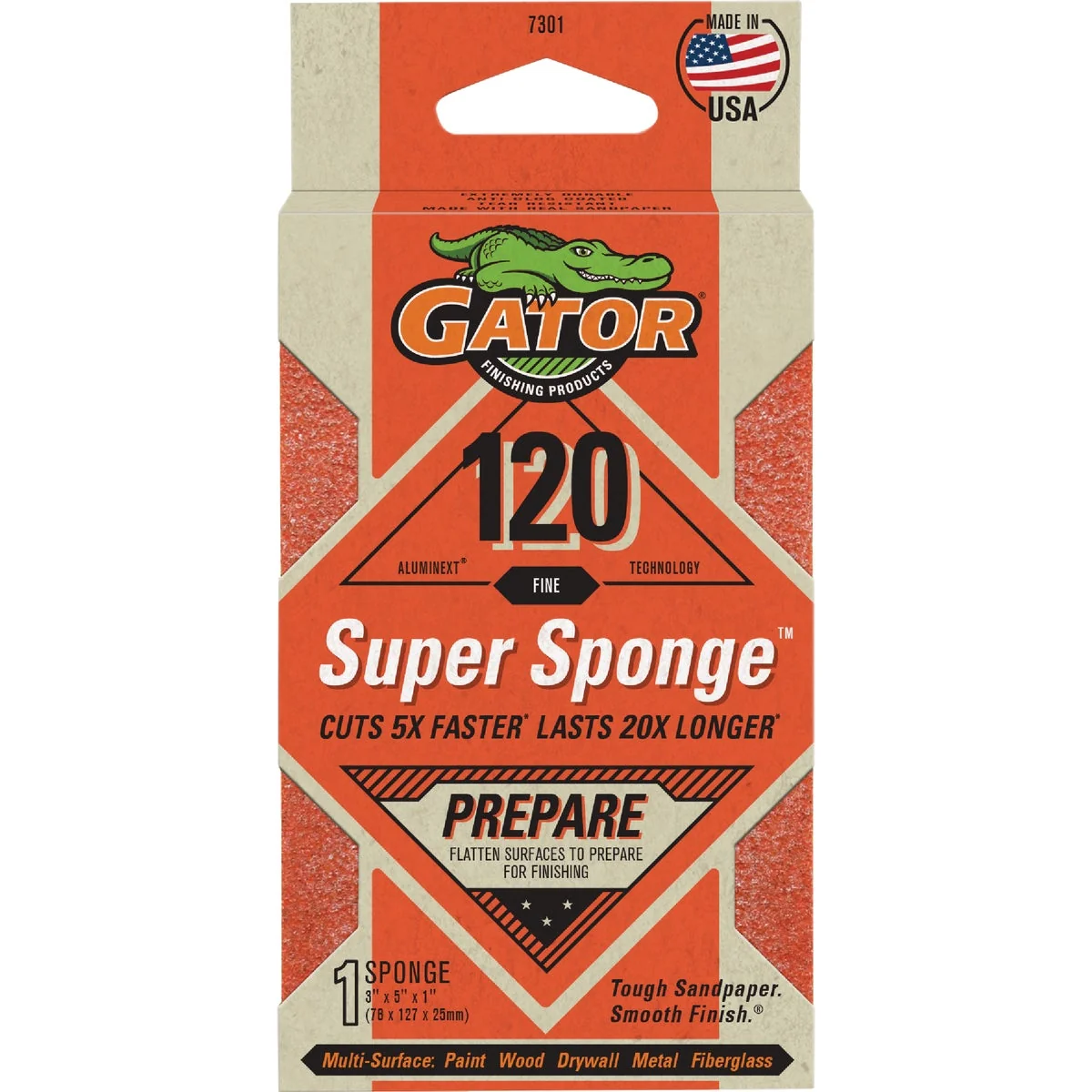 Modern Gator Large 3 In. x 5 In. x 1 In. 120-Grit EZ123 Jumbo Sanding Sponge Clean