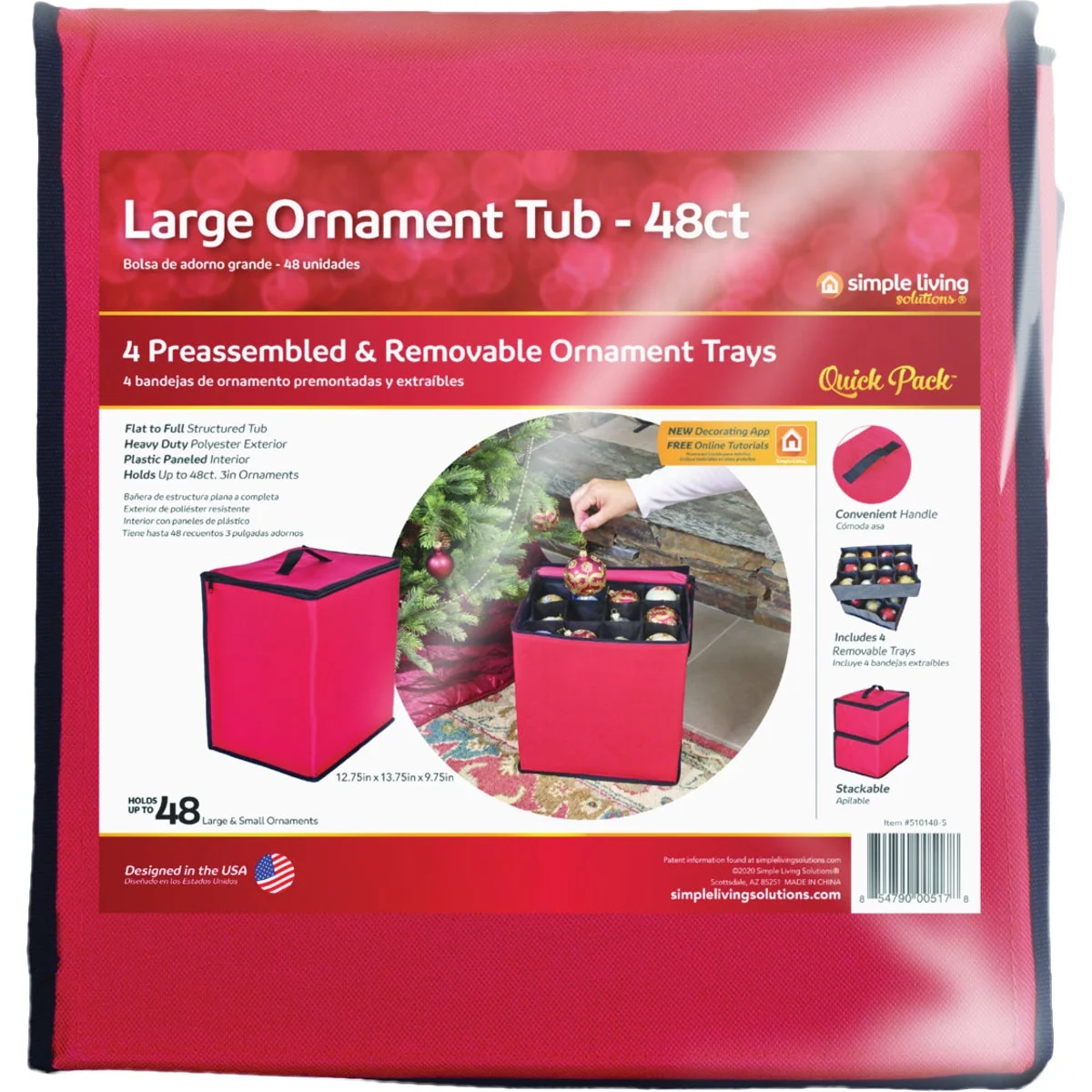 Official Simple Living Solutions 48-Ornament Storage Tub High-Grade