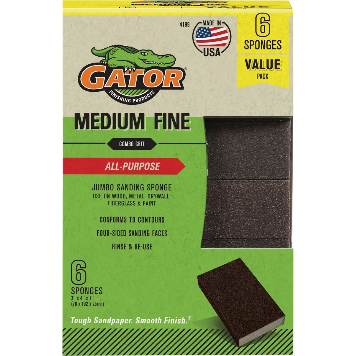 Certified Gator 3 In. x 4 In. Fine Medium Sanding Sponge 6-Pack Luxury