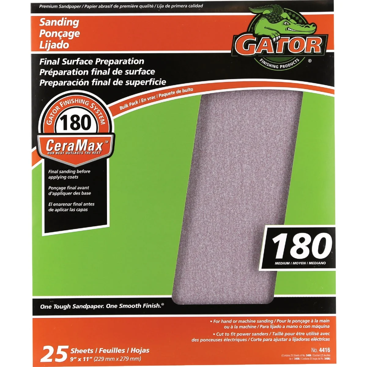 Smart GatorGrit 9 In. x 11 In. Medium 180-Grit Premium Ceramic Sandpaper 25-Pack Detailed