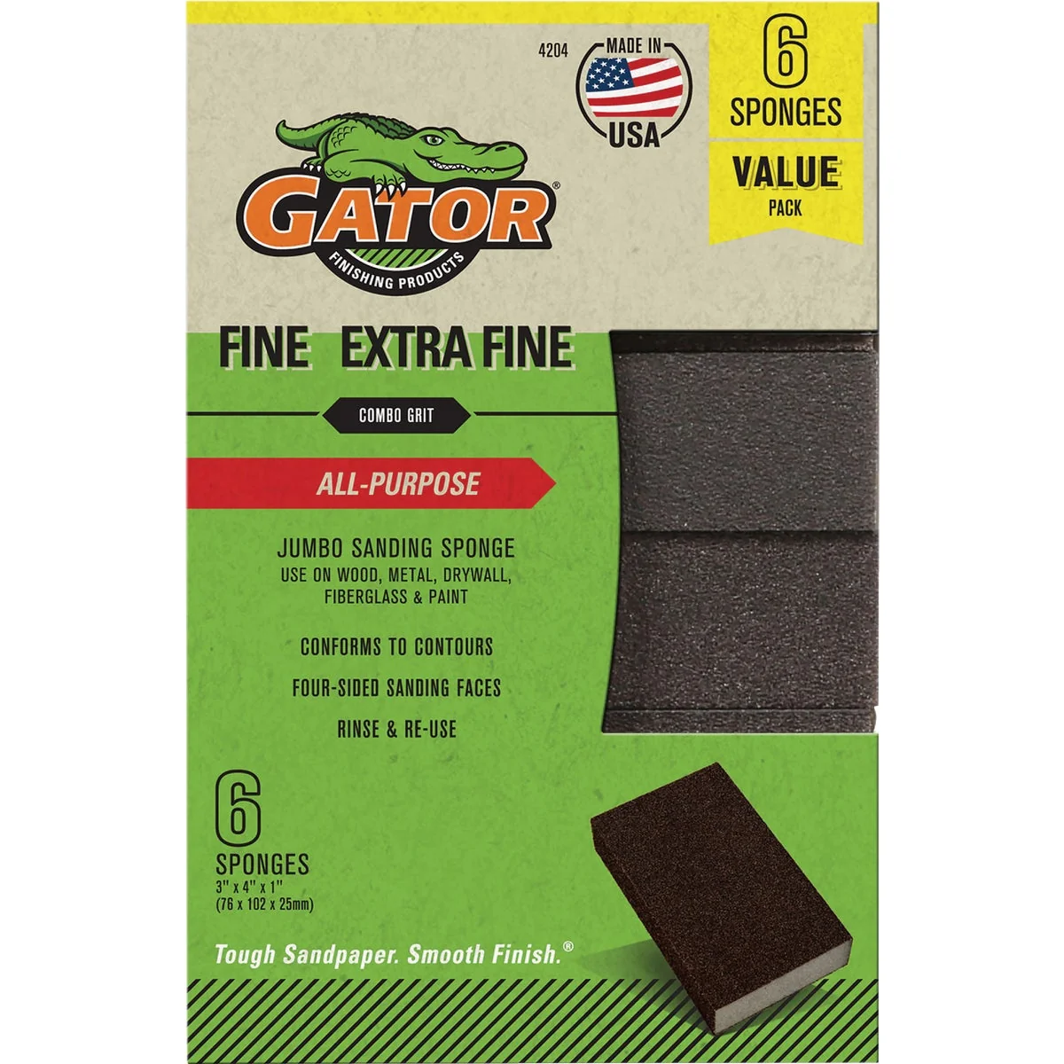 Professional Gator 3 In. x 4 In. Extra Fine Fine Sanding Sponge 6-Pack Stylish