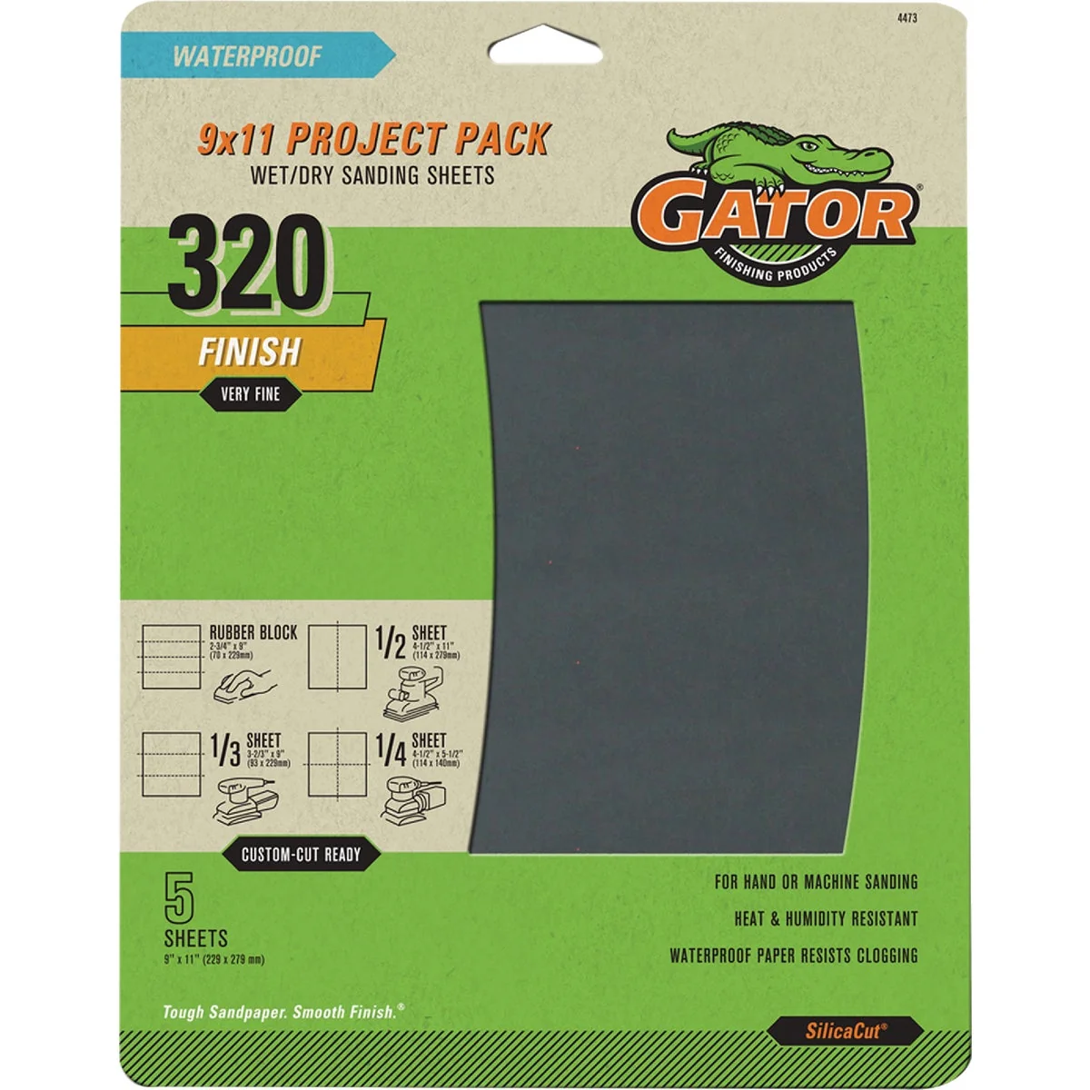 GatorGrit 9 In. x 11 In. Extra Fine 320-Grit Sandpaper 5-Pack Smart
