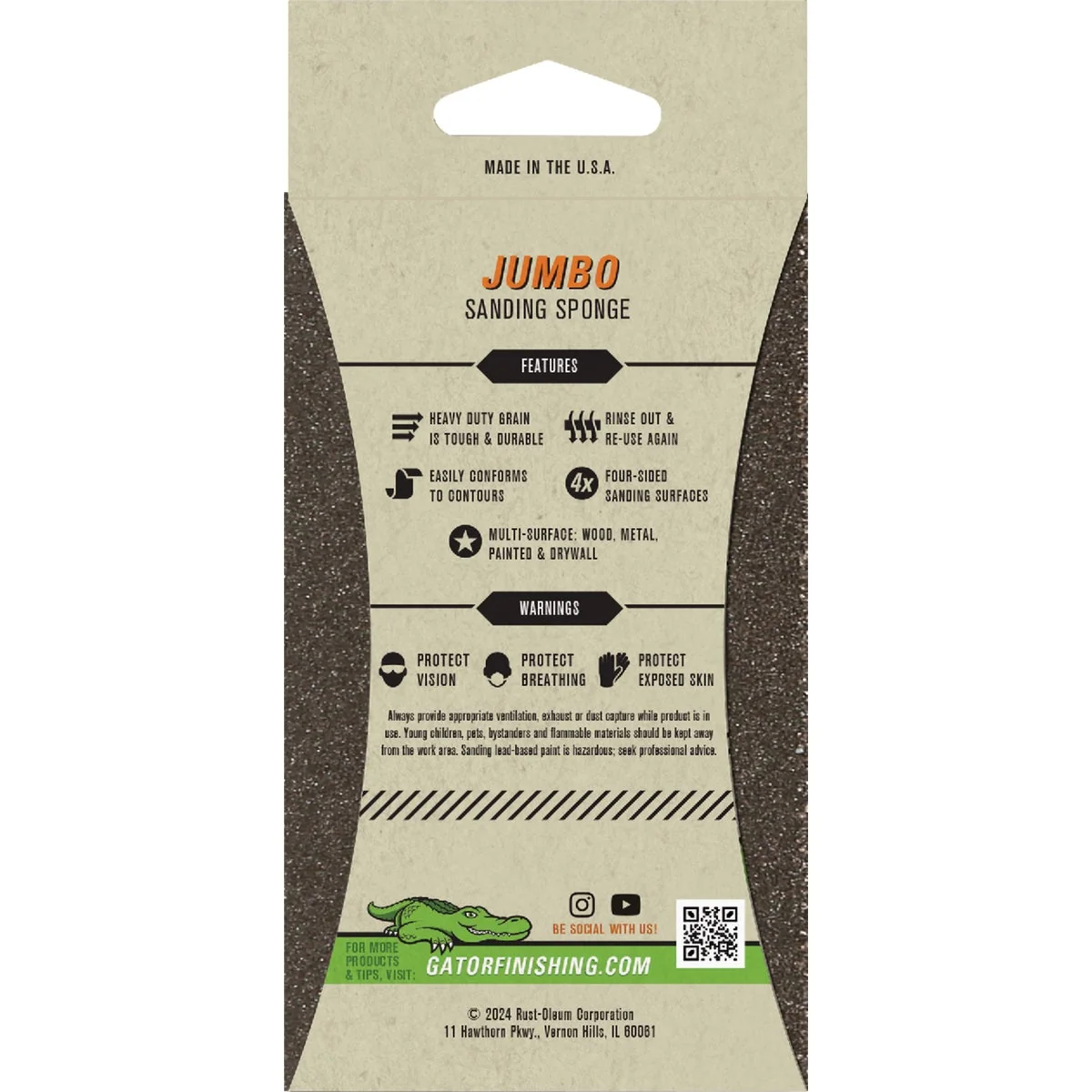 Smooth Gator 3 In. x 5 In. Coarse Medium 36 60-Grit Jumbo Sanding Sponge Stylish