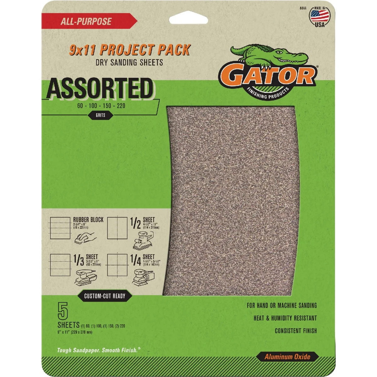 Secure GatorGrit 9 In. x 11 In. Assorted-Grit Sandpaper 5-Pack Exceptional