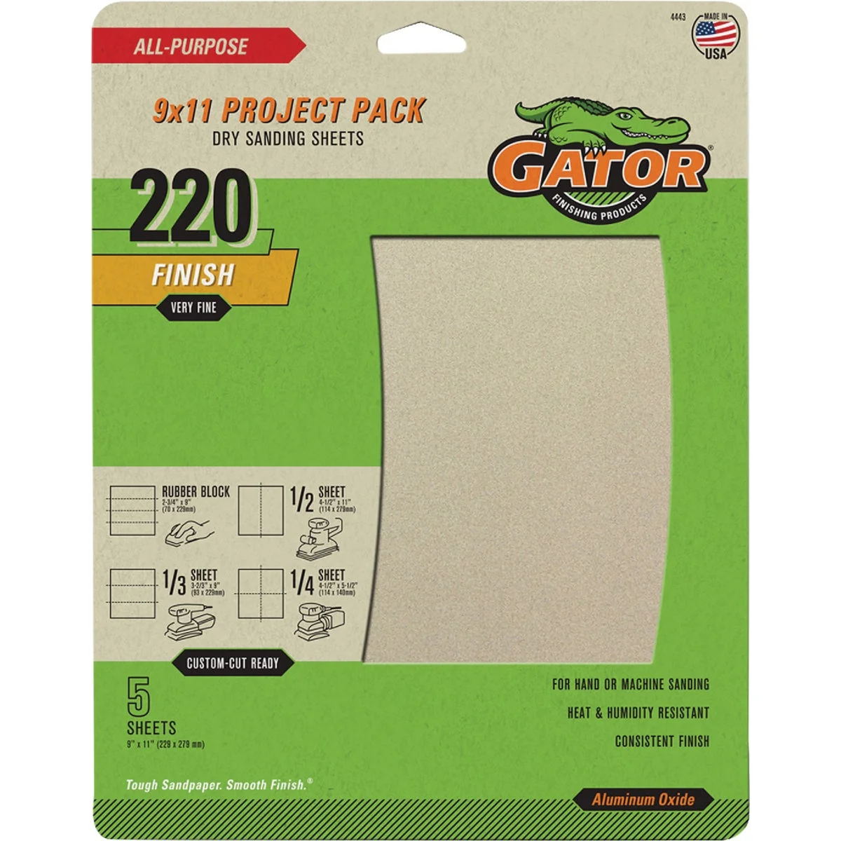 User-Friendly GatorGrit 9 In. x 11 Ft. Extra Fine 220-Grit Sandpaper 5-Pack Durable