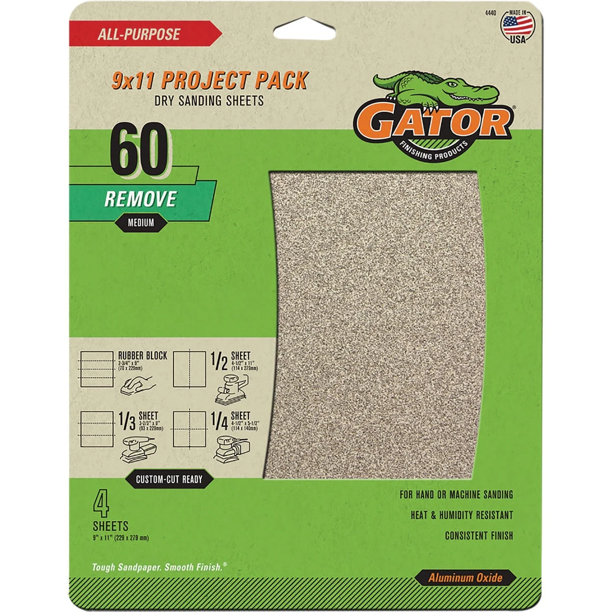 Reusable GatorGrit 9 In. x 11 In. Coarse 60-Grit Sandpaper 4-Pack Fine