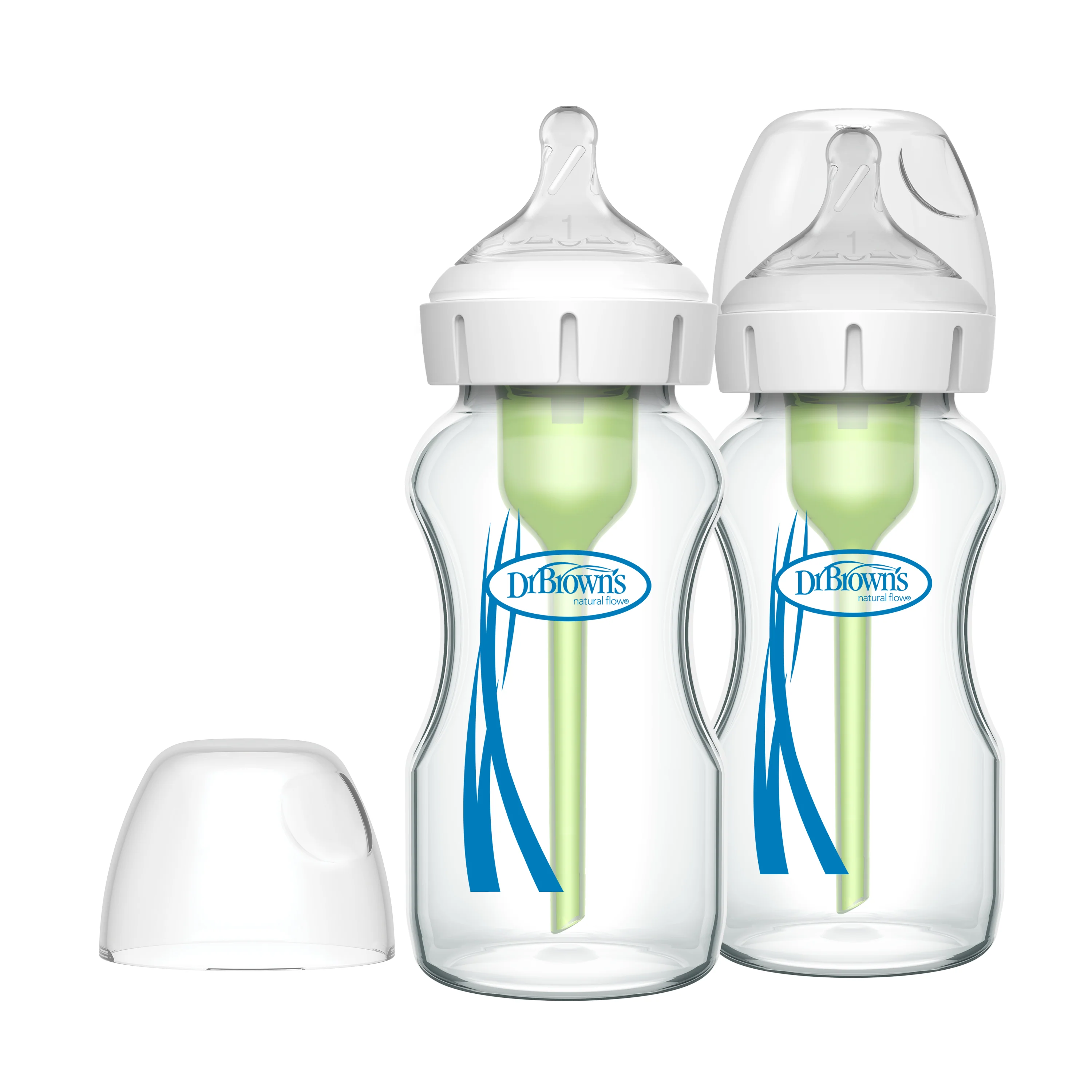 Next-Generation Dr. Brown's Natural Flow Anti-Colic Options Wide-Neck Glass Baby Bottle - Level 1 Slow Flow Nipple Fashionable