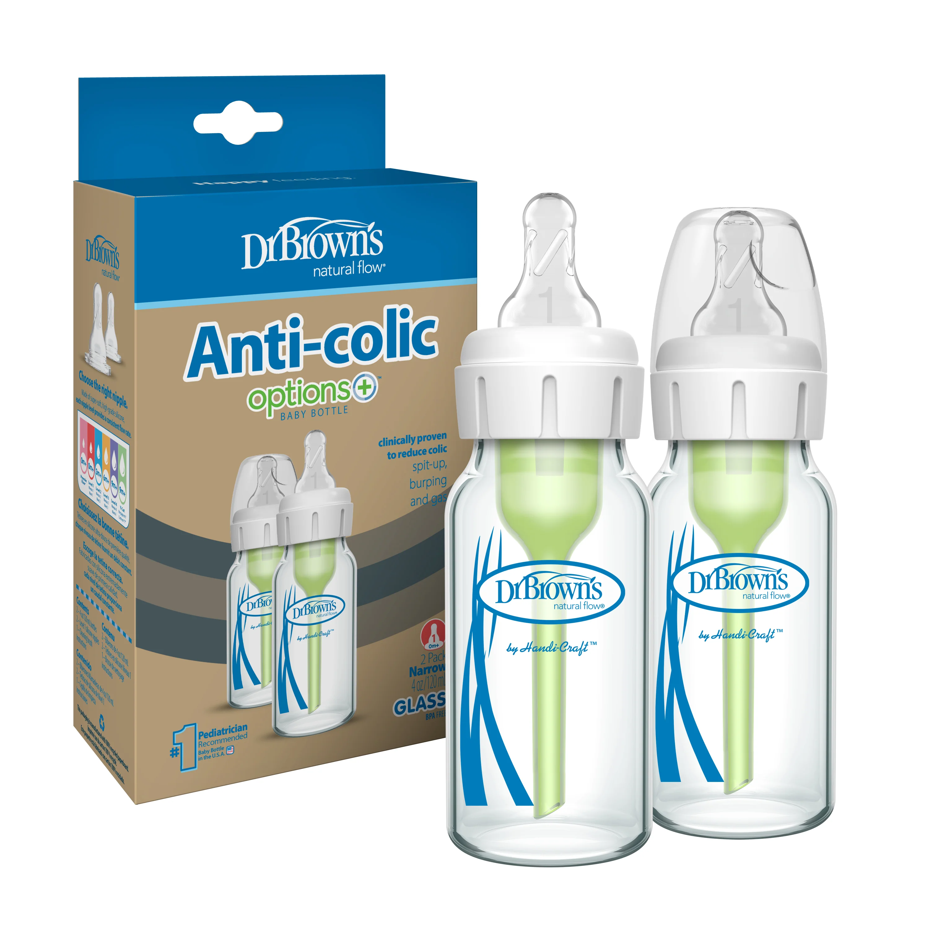 Prestigious Dr. Brown's Glass Baby Bottle Natural Flow® Anti-Colic Options ™ with Level 1 Slow Flow Nipple Relaxed