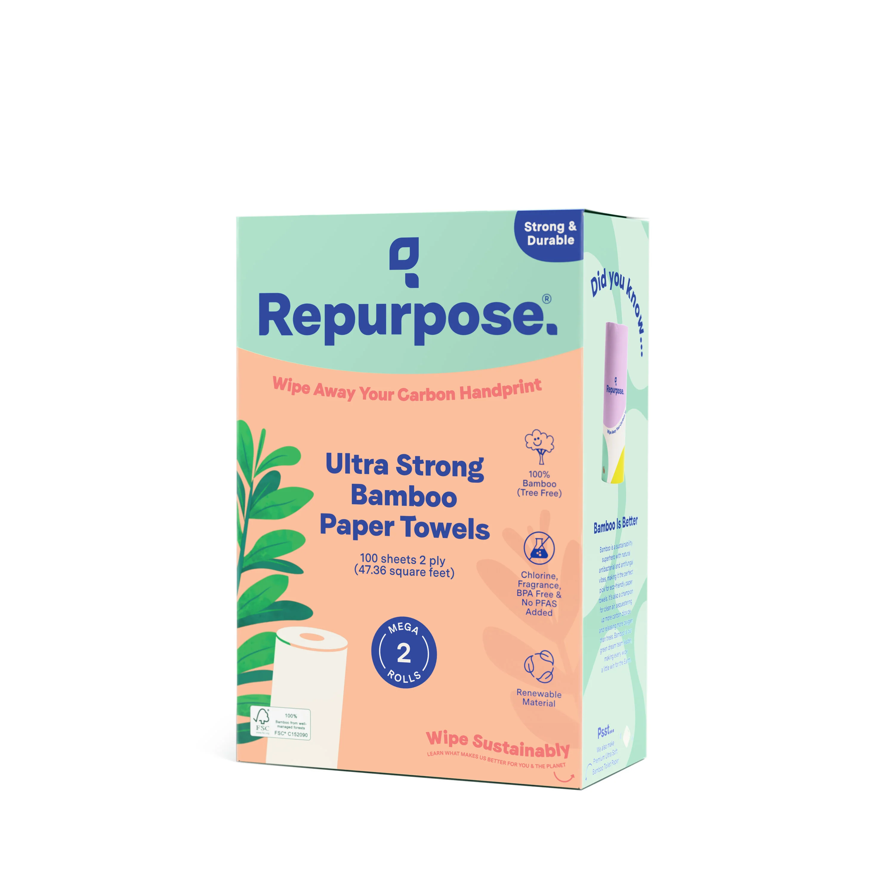 Convenient Repurpose Bamboo Paper Towel 2ply 100 sheets Premium Material