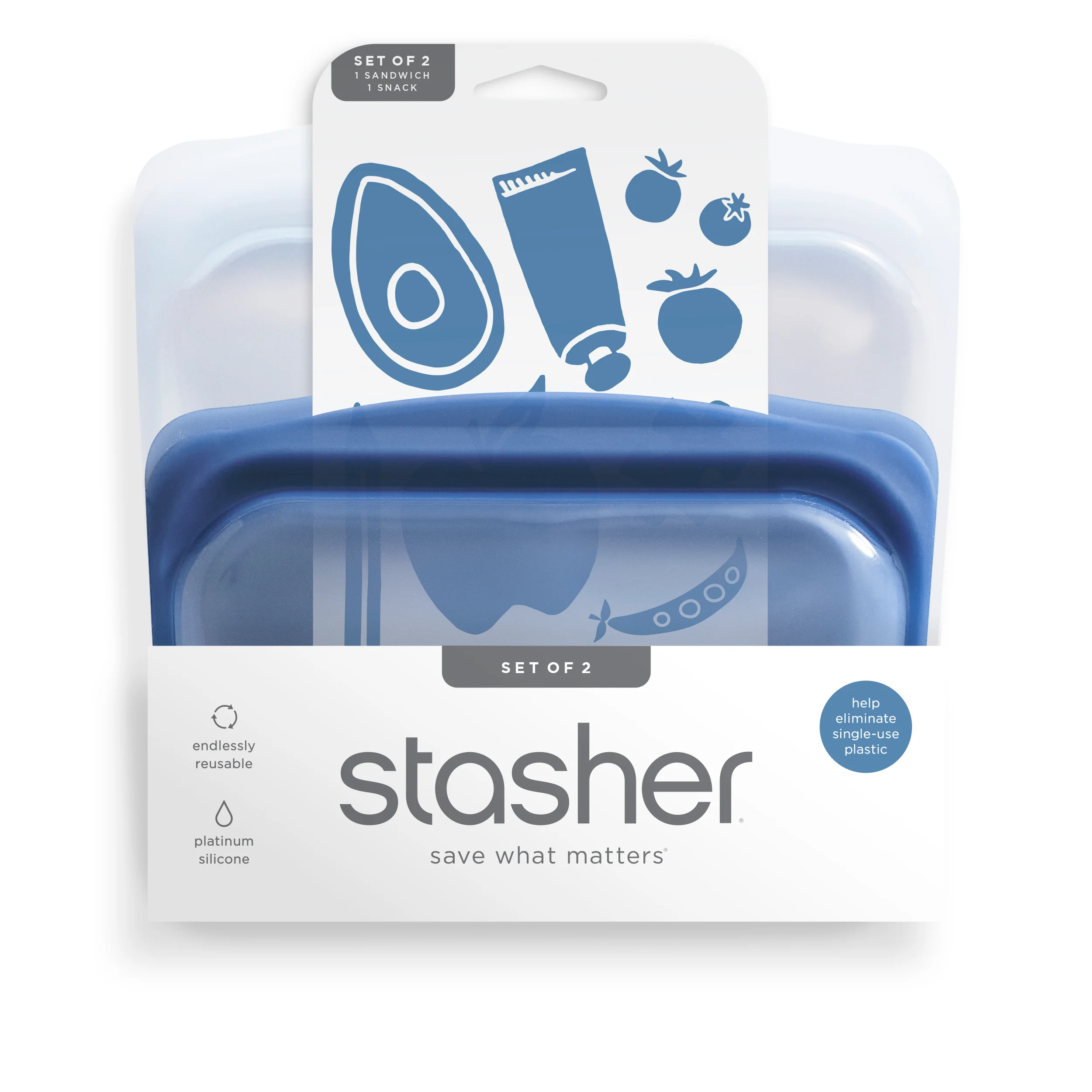Organic Stasher Reusable Silicone Sandwich Snack Bag 2 pack Recyclable