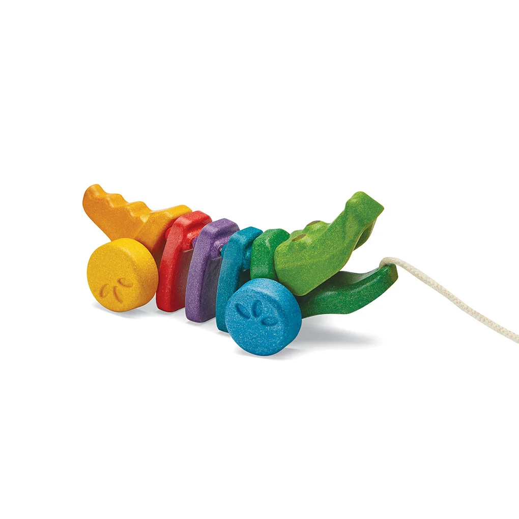 Detailed PlanToys Rainbow Alligator Toddler Pull Toy Sustainable