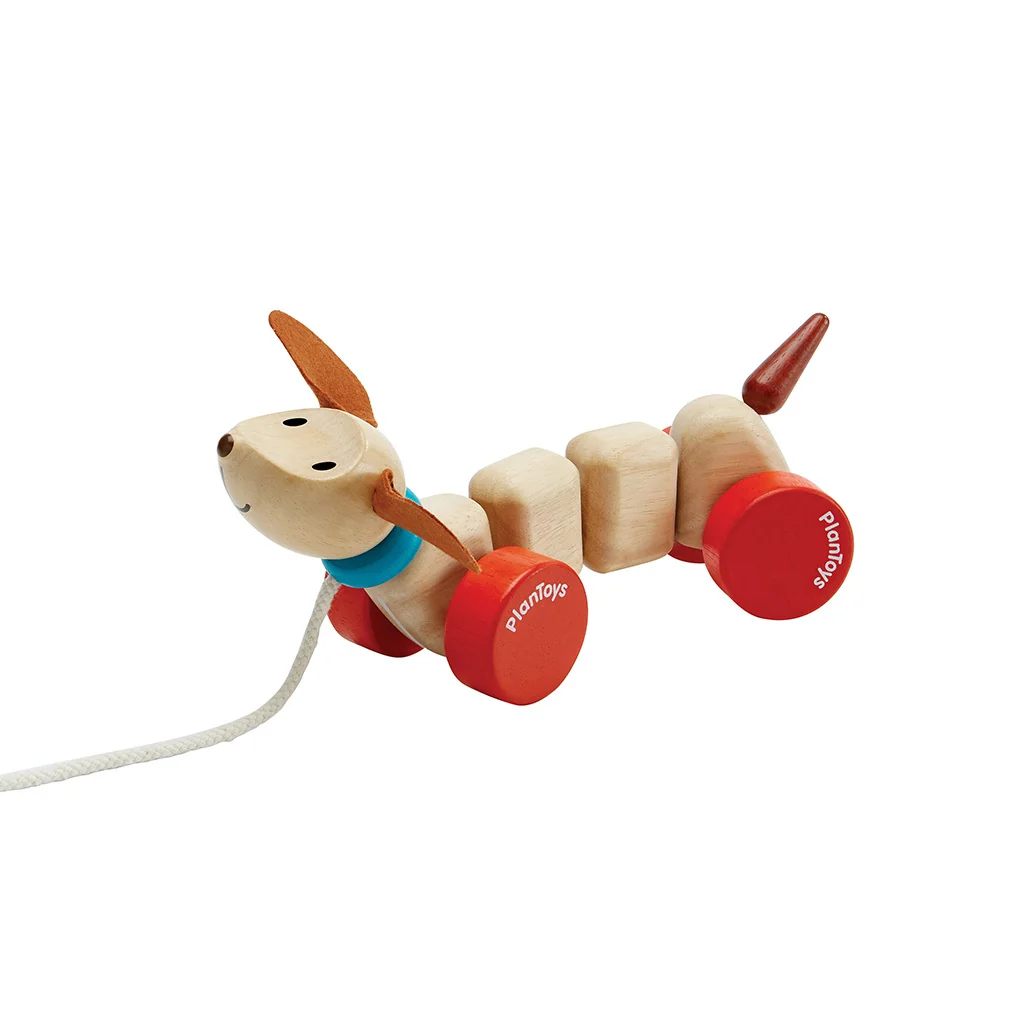 Comfortable PlanToys Happy Puppy Pull Toy for Toddlers Green