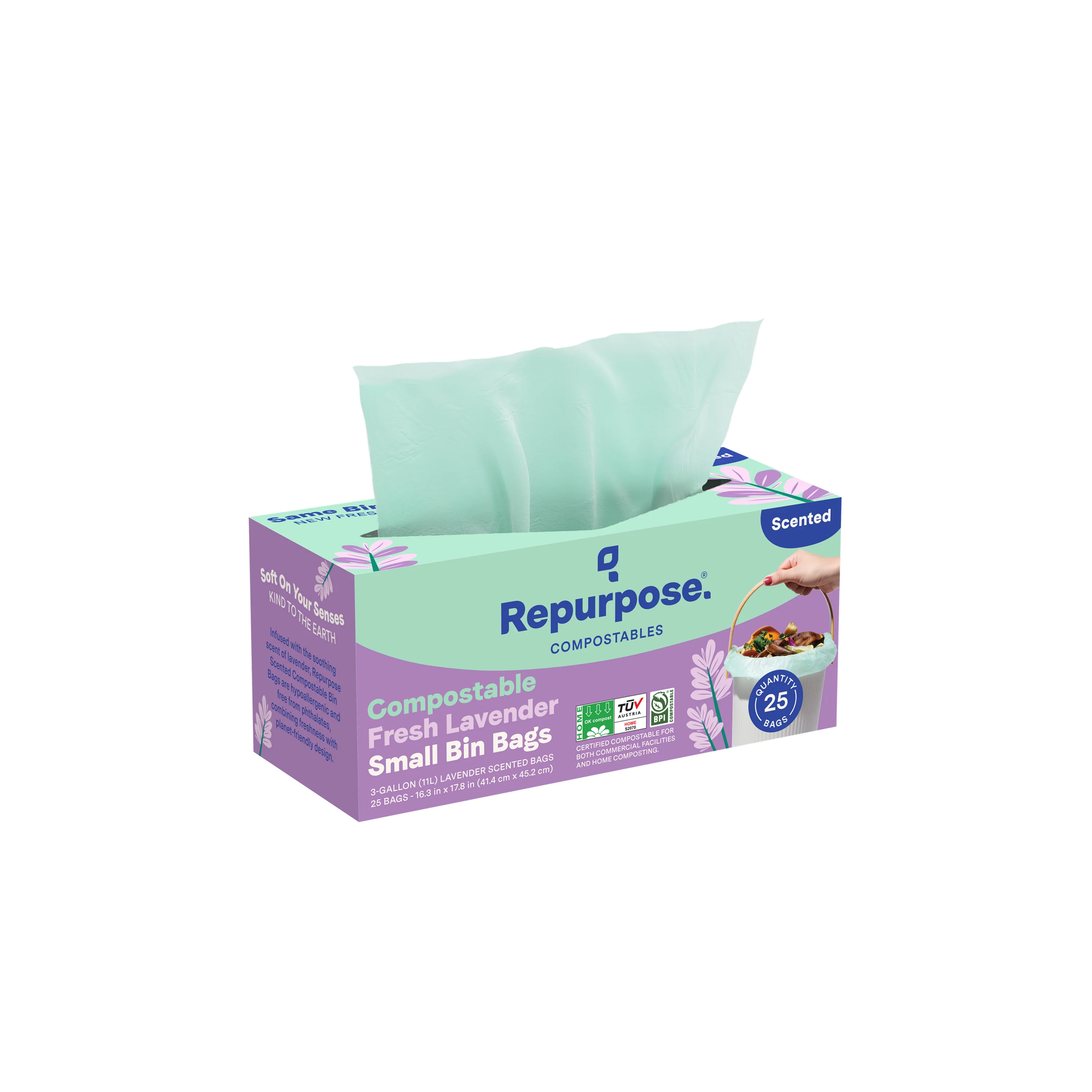 Fashionable Repurpose Compostable Small Bin Bags Lavender Scented Smooth