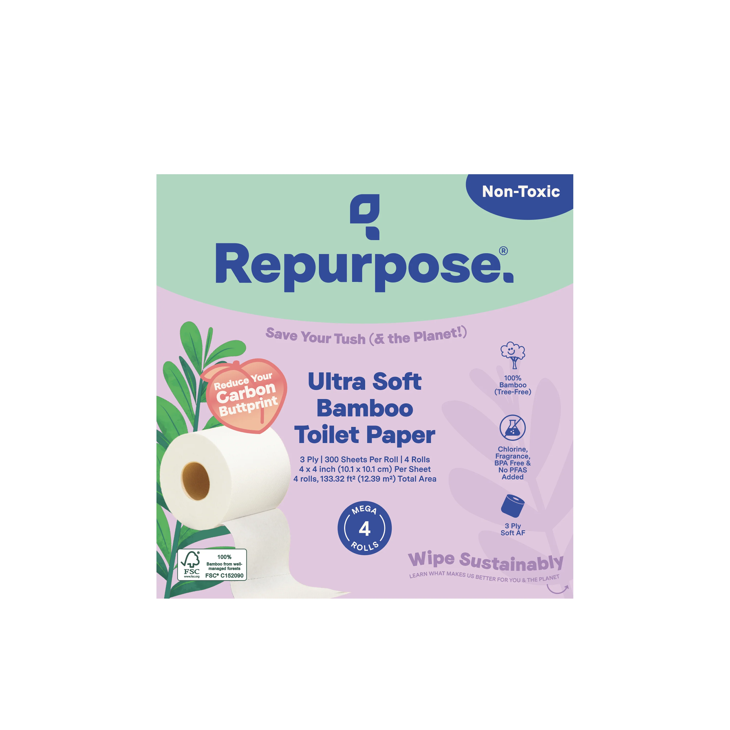 Secure Repurpose Bamboo Toilet Paper 3ply 300 sheets Reliable