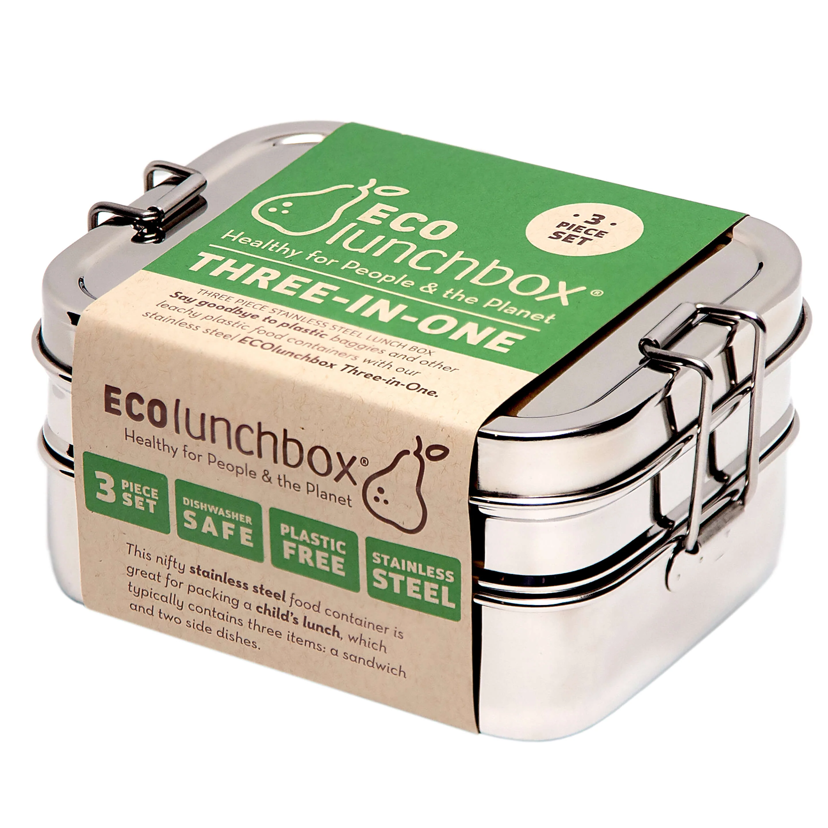 Green EcoLunchBox Three-in-One Classic Stainless Steel Lunch Box Set Functional