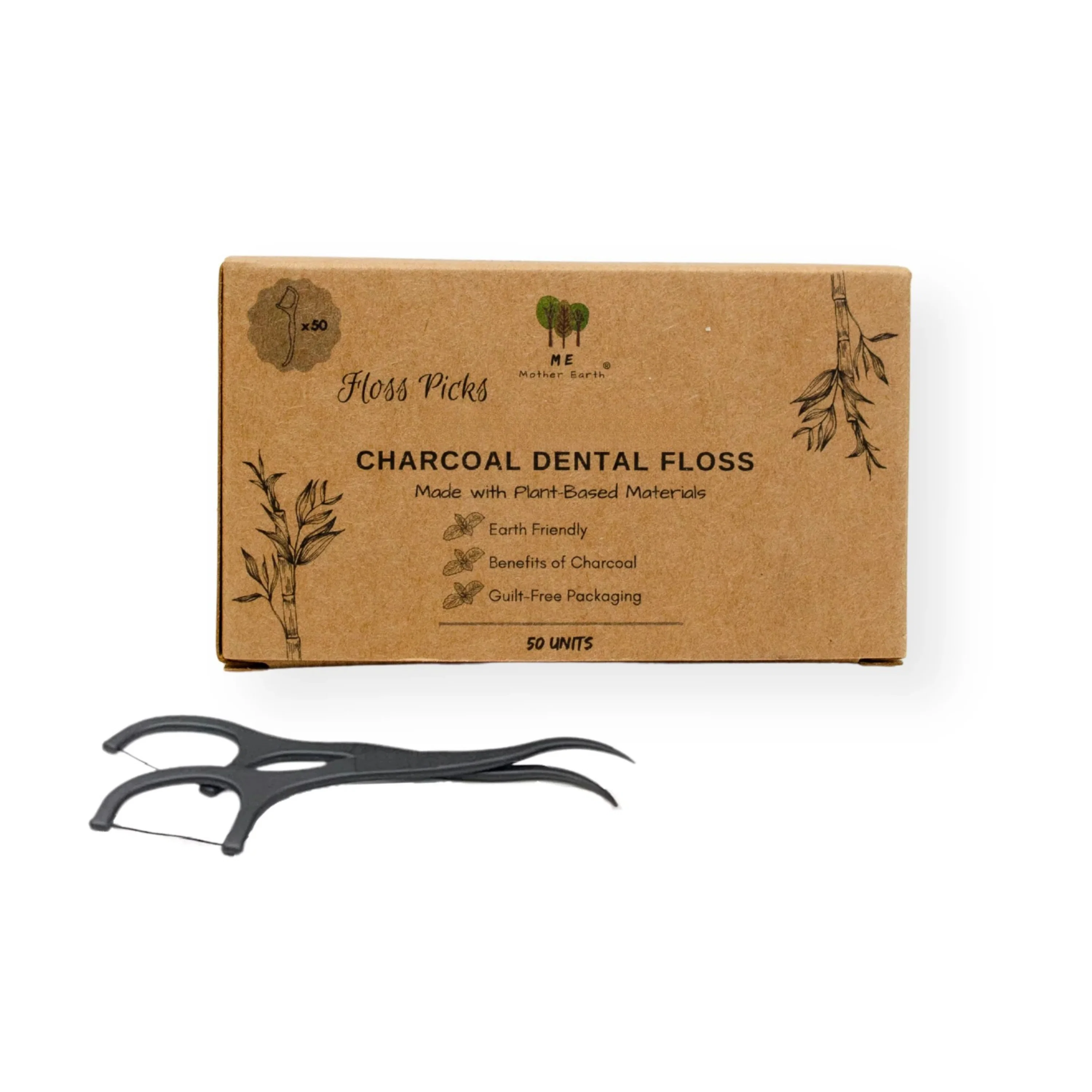 Quality Me Mother Earth Charcoal Dental Floss Picks Smooth