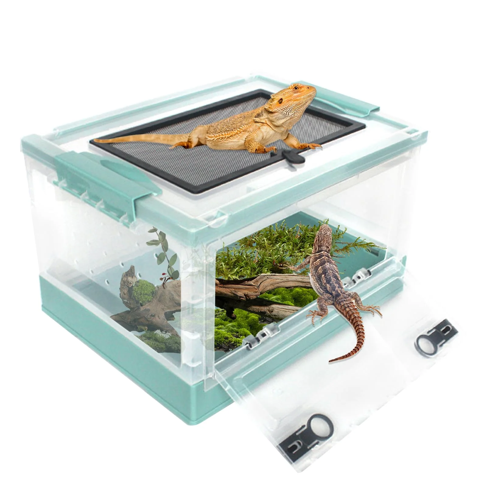 Elegant PINVNBY Plastic Reptile Feeding Box with Wheels Transparent Portable Habitat Convenient