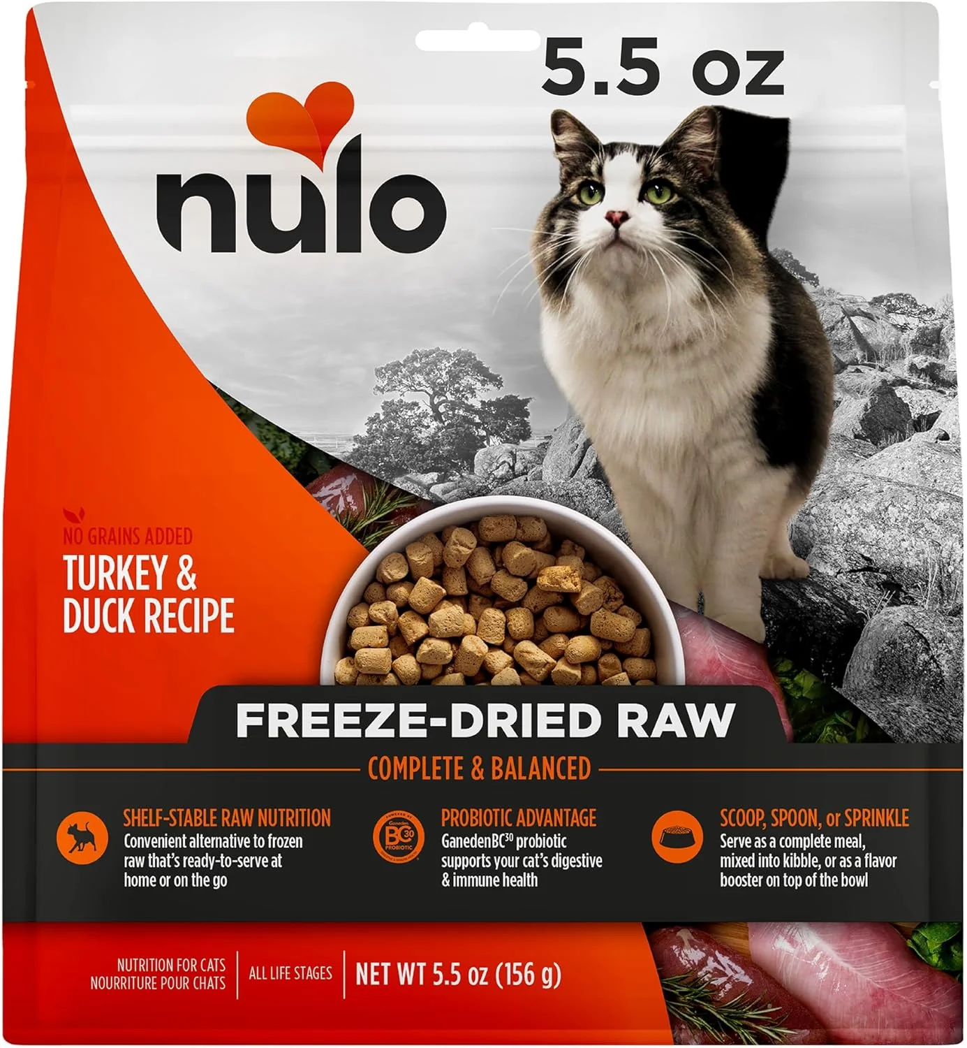 Quality Nulo style ze-Dried Raw Ultra-Rich Grain- Dry Cat Food for All Breeds and Life Stages with BC30 Probiotic for Digestive and Immune Health Turkey Duck 5.5 Ounce High-Quality