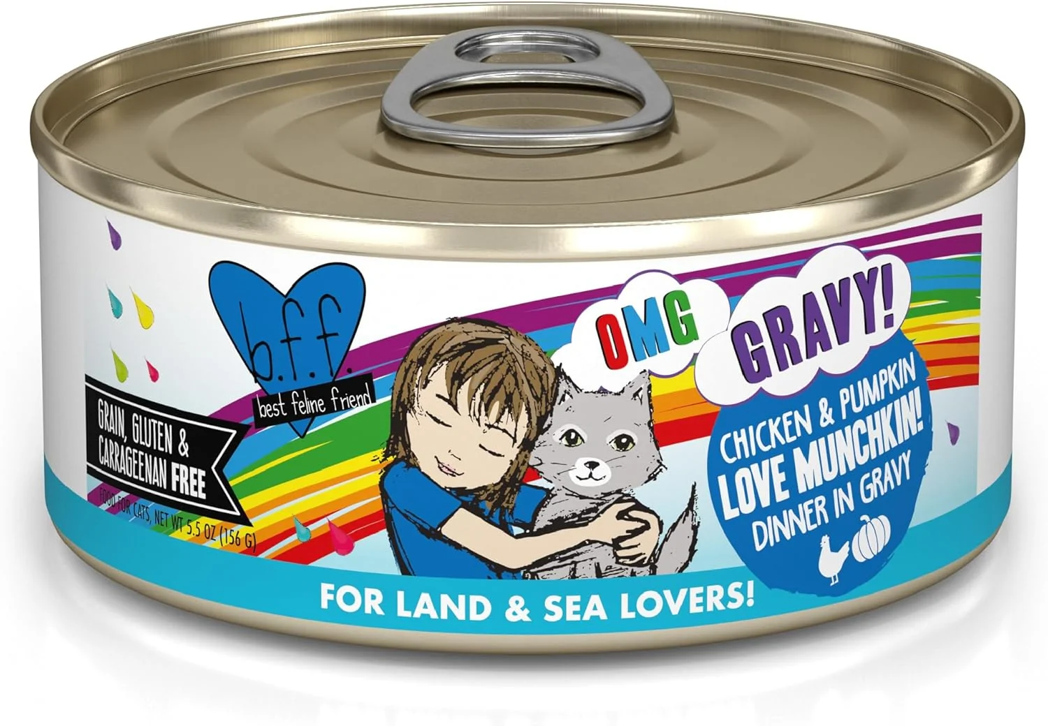 Luxury Weruva B.F.F. OMG - Feline Friend Oh My Gravy Love Munchkin with Chicken Pumpkin in Gravy Cat Food 5.5oz Can Pack of 8 Safe