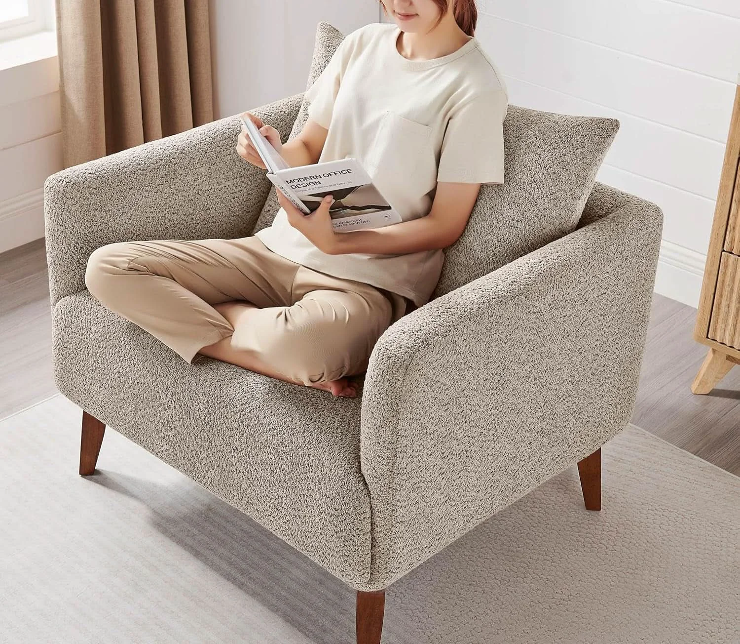 Classic Oversized Camel Upholstered Accent Chair Living Room Organic