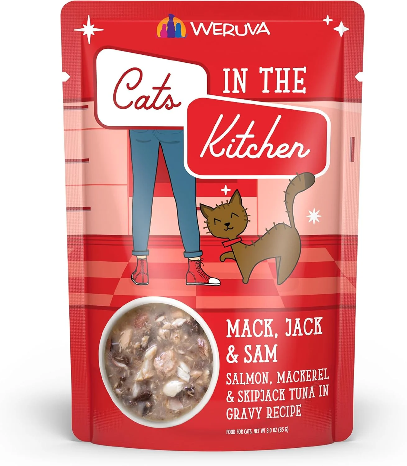 Minimalist Weruva Cats in The Kitchen Mack Jack Sam with Mackerel Skipjack Salmon in Gravy Cat Food 3oz Pouch Pack of 12 Casual