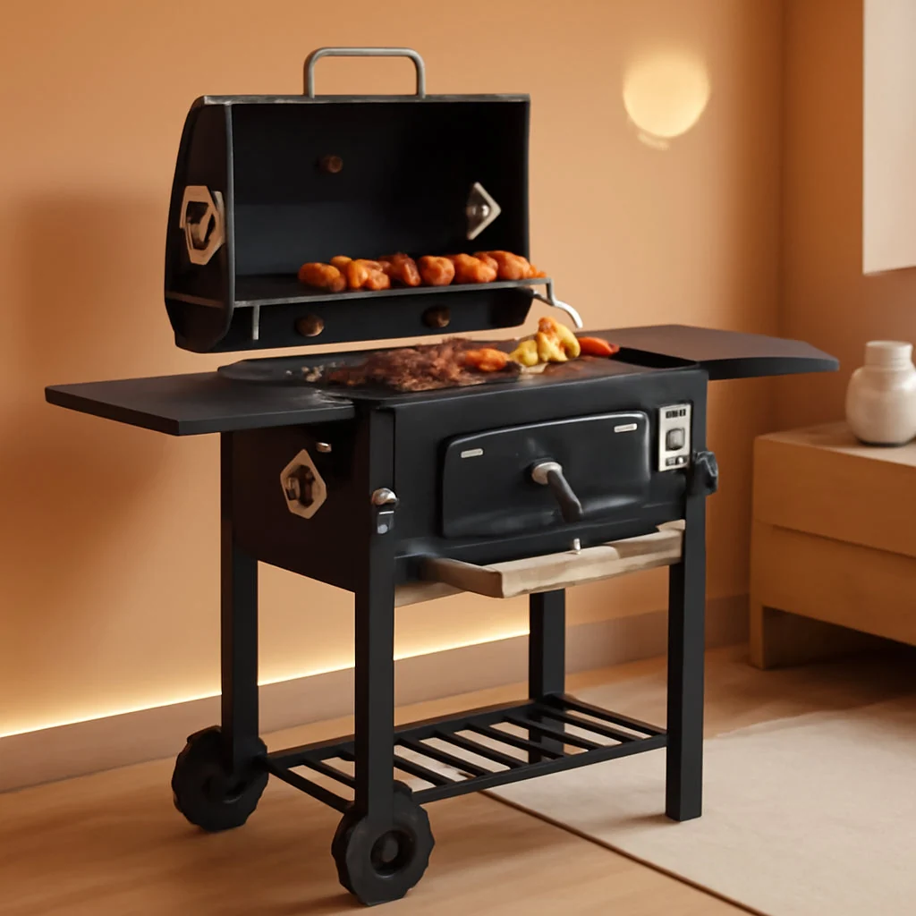High-Quality Charcoal Grill With Weatherproof Foldable Side Tables Artisan