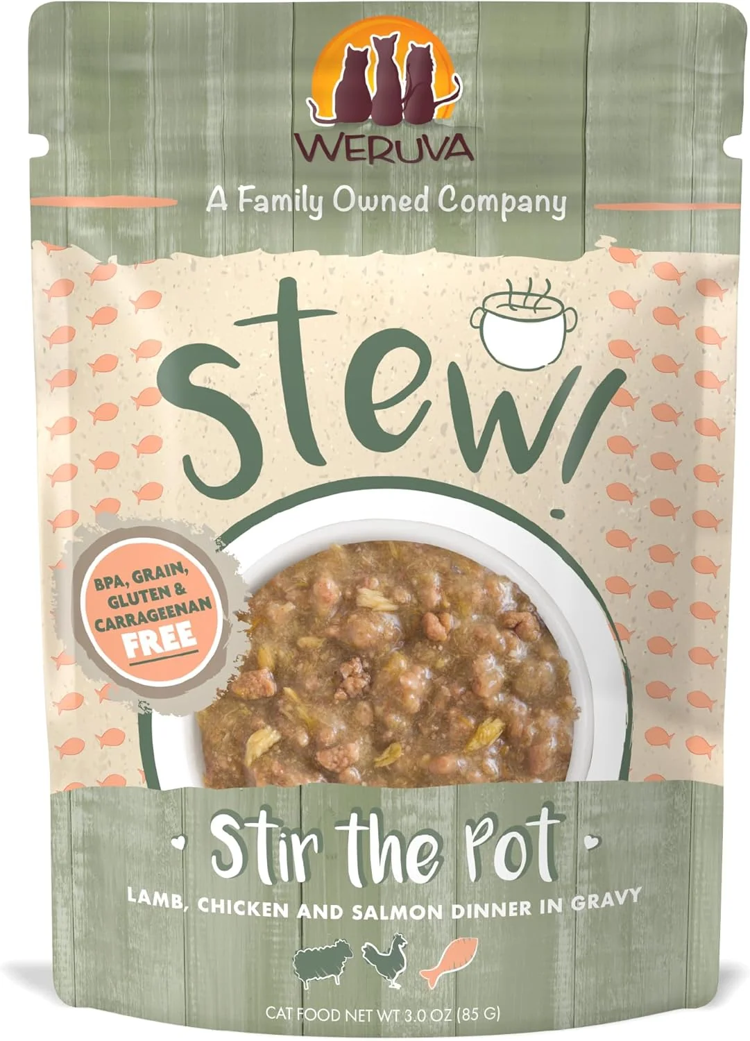 Convenient Weruva Classic Cat Stews Stir The Pot with Lamb Chicken Salmon in Gravy 3oz Pouch Pack of 12 Versatile