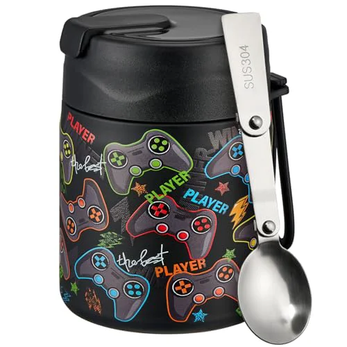Convenient 17oz Soup Thermo for Hot Food Kids Insulated Vacuum Food Jar with Stainless Steel Spoon Wide Mouth Thermo Leakproof Lunch Food Container Kids Hot Lunch Box Long-Lasting
