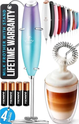 Green Powerful Milk Frother Wand With Duracell Batteries Reliable