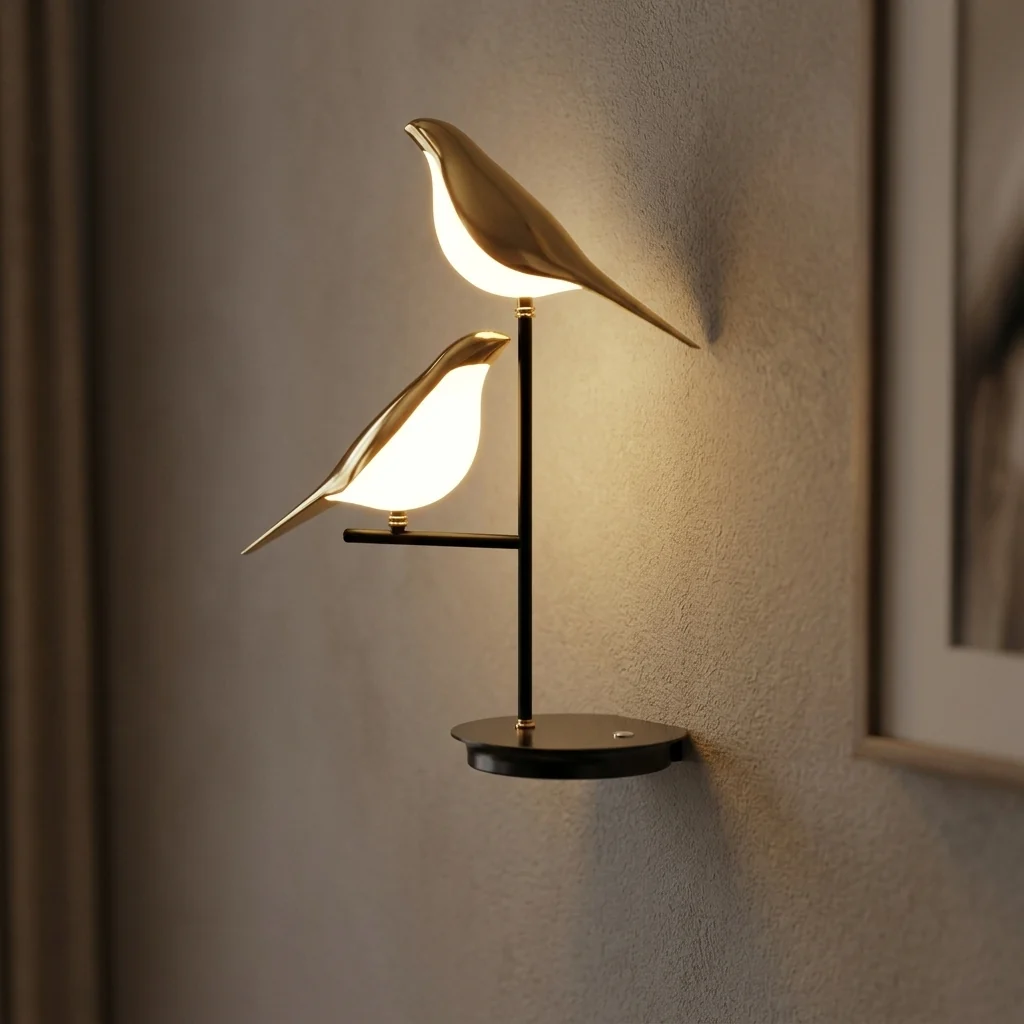Fine Bird LED Wall Sconce Sculptural Golden Warm Glow Versatile