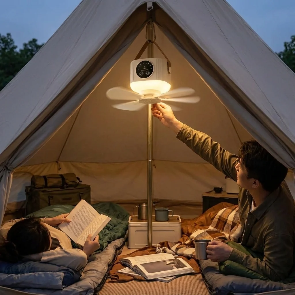 Eco-Friendly Rechargeable Hanging Fan Cordless USB for Bed Camping Powerful