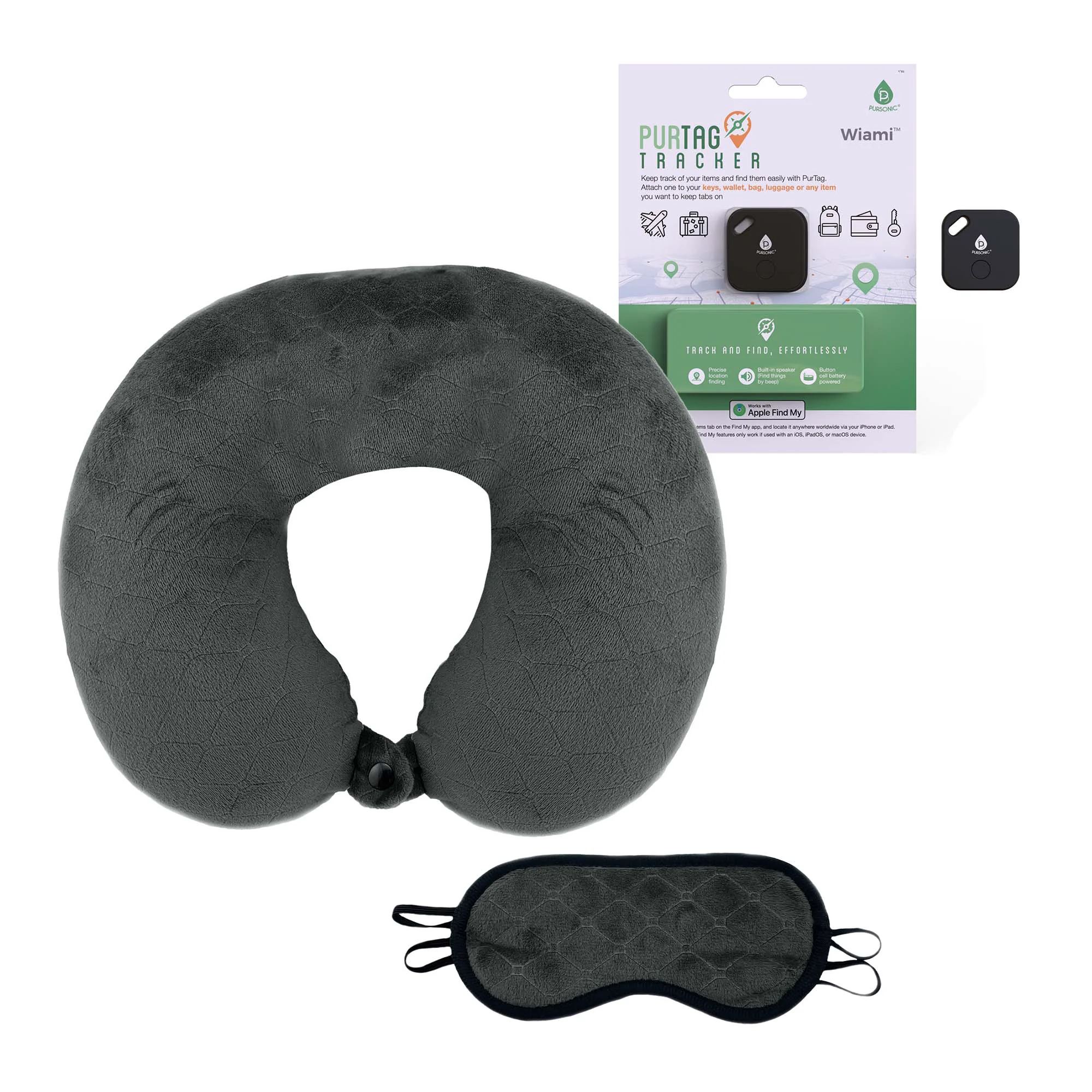 Natural Mindful Traveler Bundle Memory Foam Travel Pillow with Sleep Mask Purtag Tracker Casual