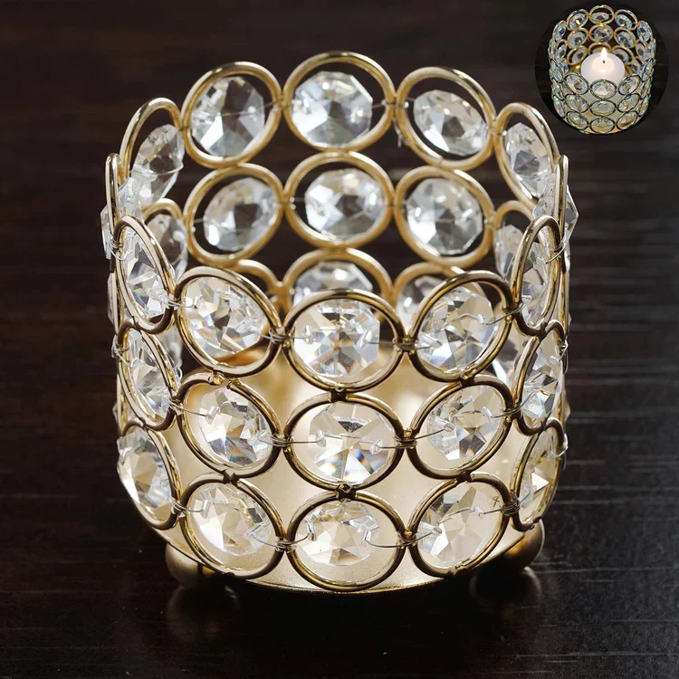 Modern Silver Crystal Beaded Metallic Votive Tealight Candle Holder Elite