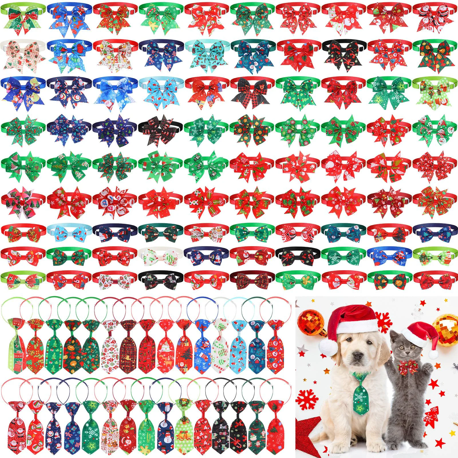 Contemporary Talltalk 120-Pcs Christmas Dog Bow Tie Collar Set – Festive Pet Accessories Long-Lasting
