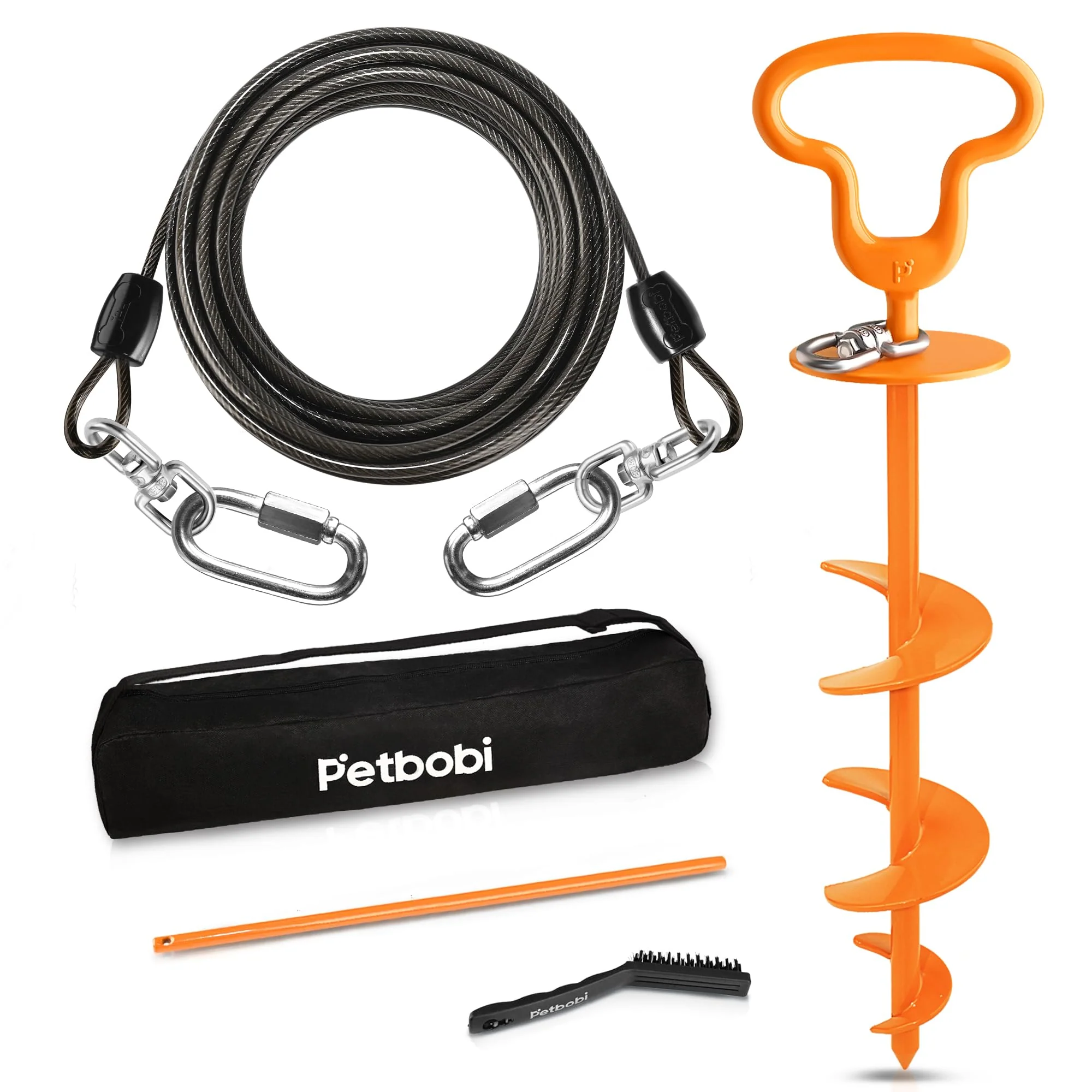 Durable Petbobi Heavy Duty 40ft Dog Tie Out Cable Stake – 300lb Capacity 360° Swivel Clips Anti-Rust Spiral Stake Versatile