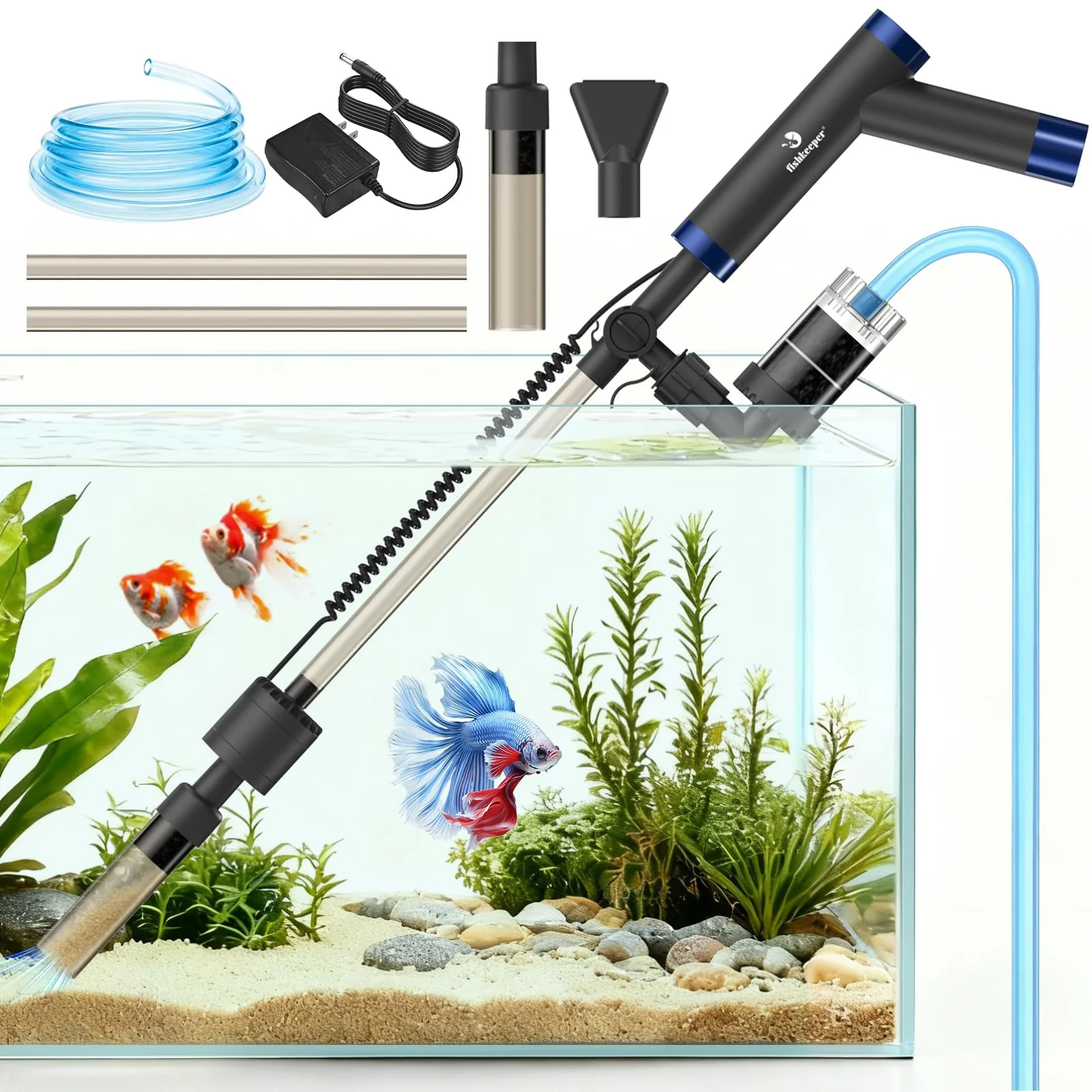 Carefully Designed fishkeeper Electric Fish Tank Cleaner – 8W 213 GPH Gravel Vacuum for Freshwater Saltwater Tanks Advanced