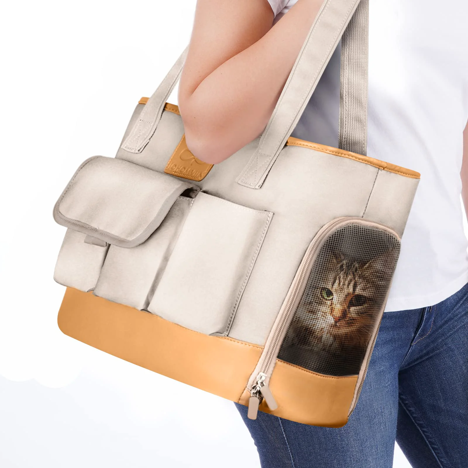 Efficient Johomviin Foldable Waterproof PU Leather Pet Carrier for Small to Medium Cats Dogs Trendy