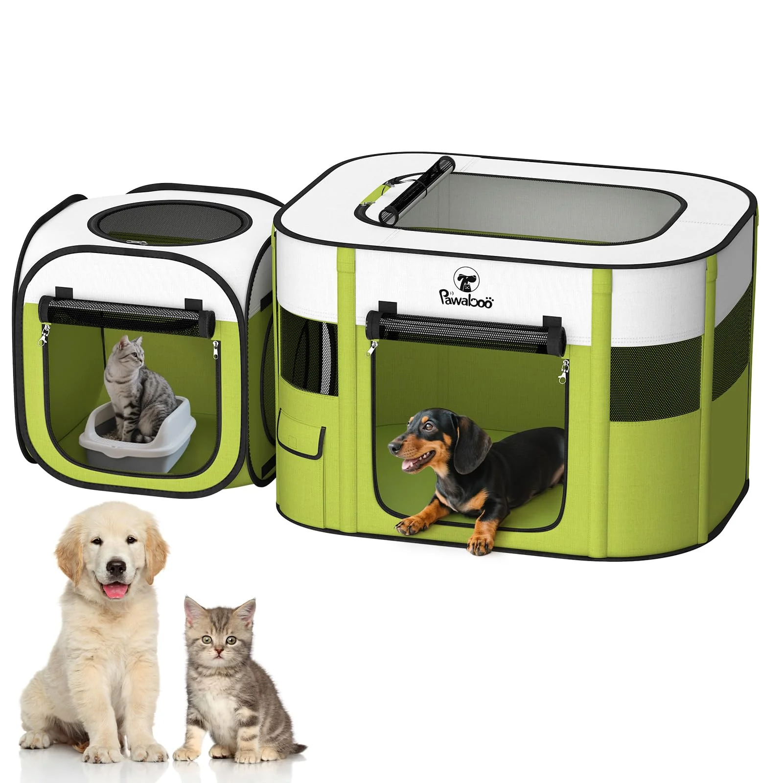Easy-to-Use Pawaboo 2-in-1 Pet Playpen for Dogs Cats Portable Foldable 600D Oxford Enclosure Solid