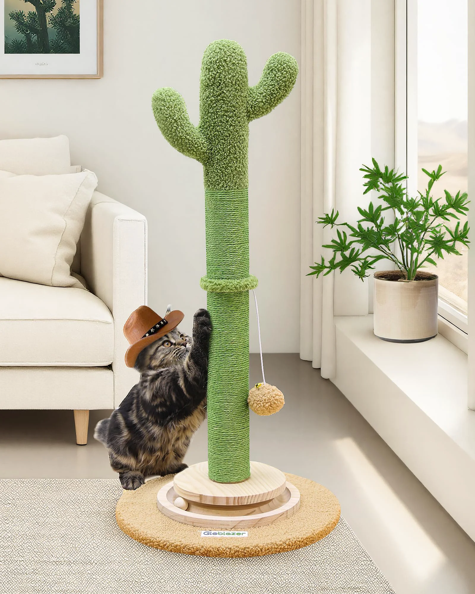 High-Performance Globlazer Tall Cat Scratching Post – Cactus Sisal with Track Ball Toy SC30 Reusable