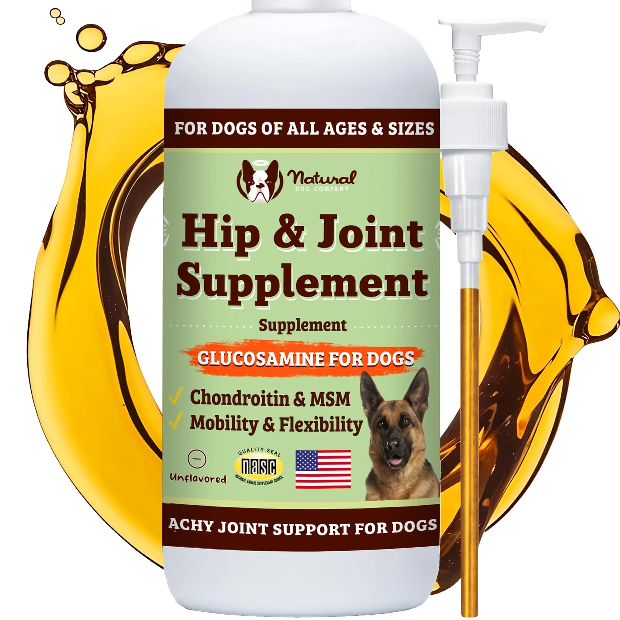 Breathable Natural Dog Company Liquid Glucosamine for Dogs — Hip Joint Oil Extra Strength Cartilage Support 32 oz Organic