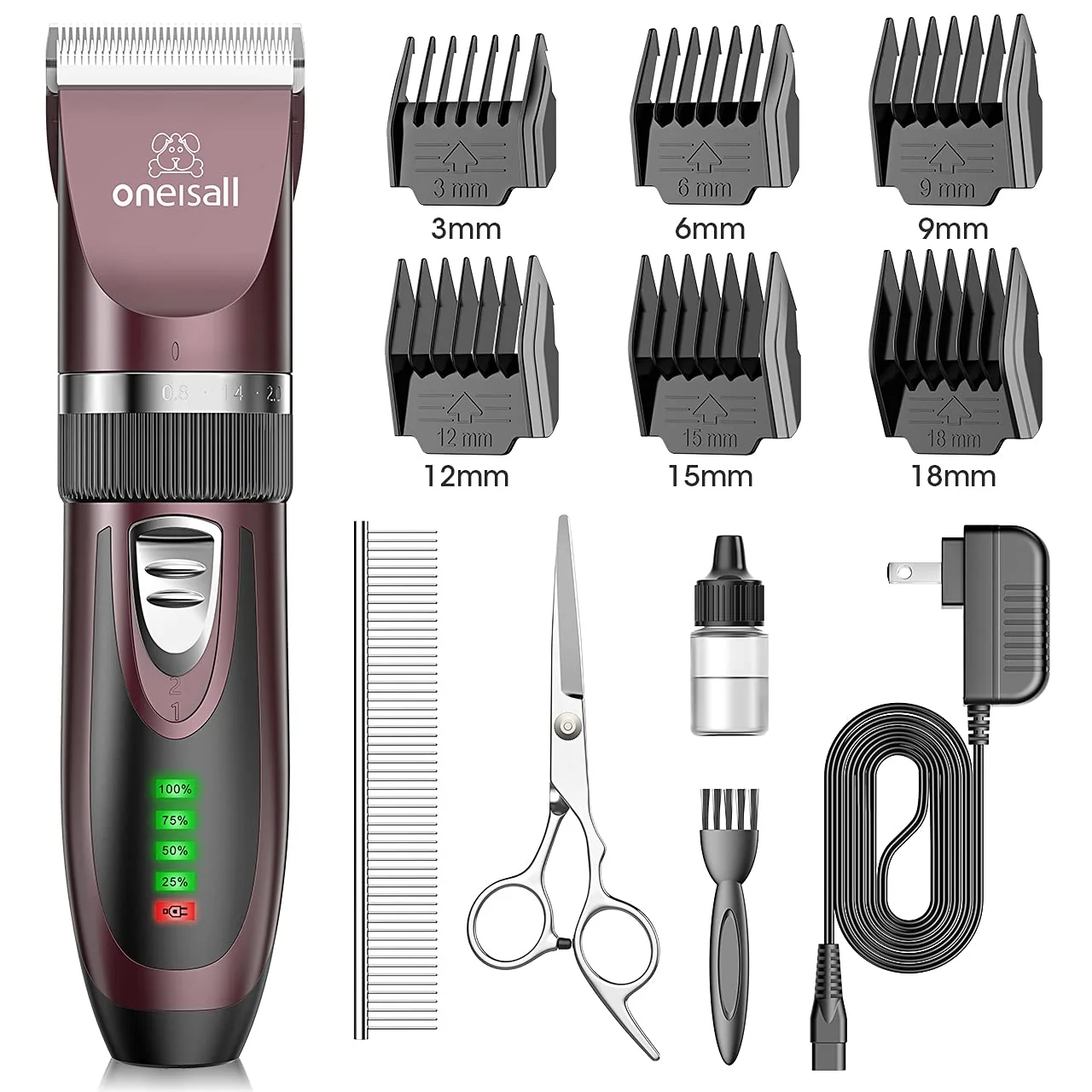 Secure Oneisall Low Noise Dog Clippers – 2-Speed Cordless Grooming Kit Dark Plum Versatile