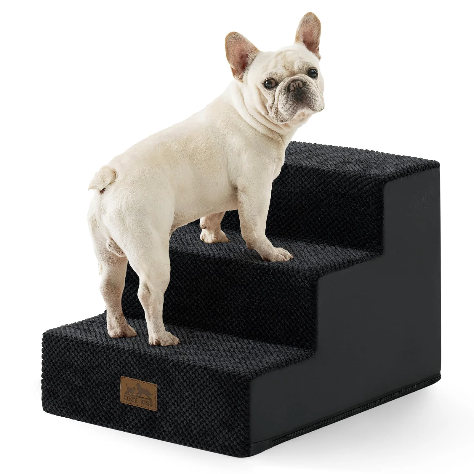 Safe COZY KISS Dog Stairs for Small Dogs — 3-Tier Non-Slip Steps 13.5-in Height 15.7x17.7x13.5 in Black Specialty