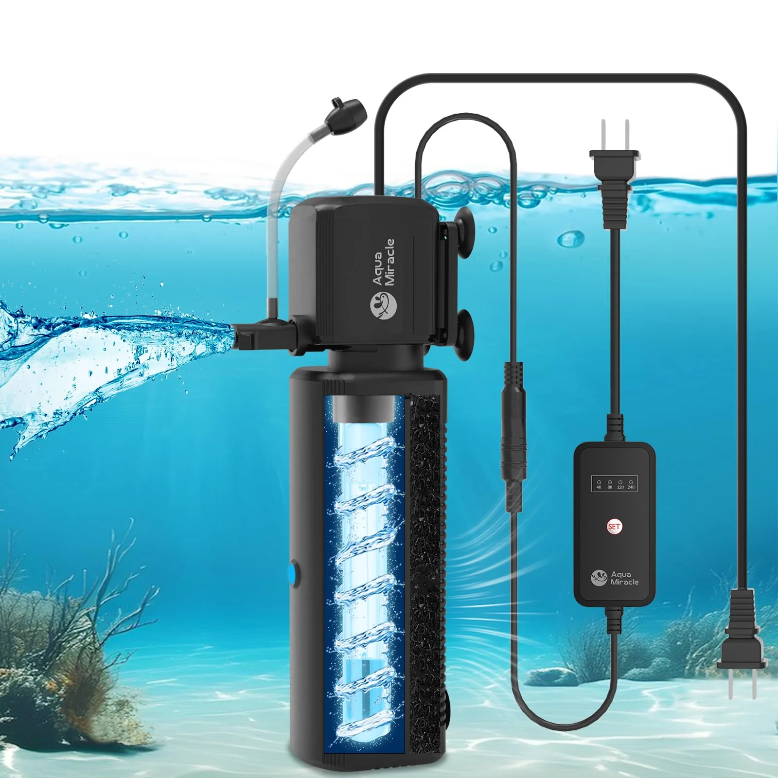 Environmentally Friendly Aqua SV-800 Aquarium Filter — U-V Light Timer and Rainfall Mode for 20–70 Gallon Tanks Convenient